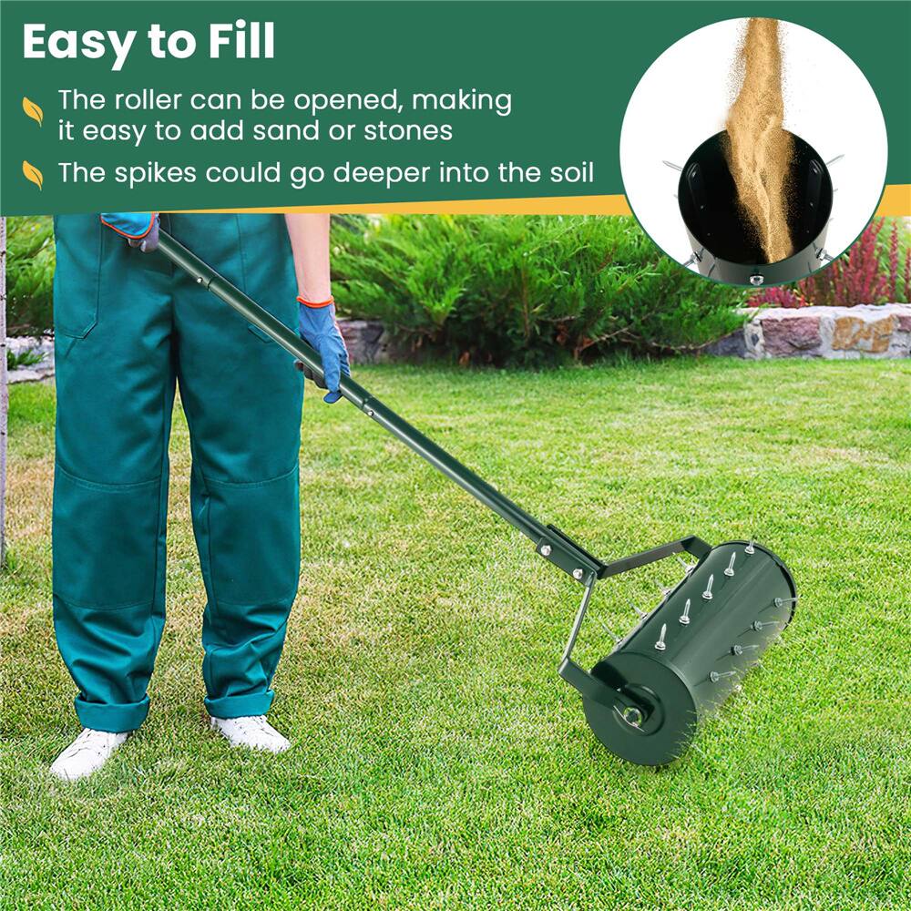 Costway 18" Heavy Duty Manual Rolling Lawn Aerator Tool with Handle
