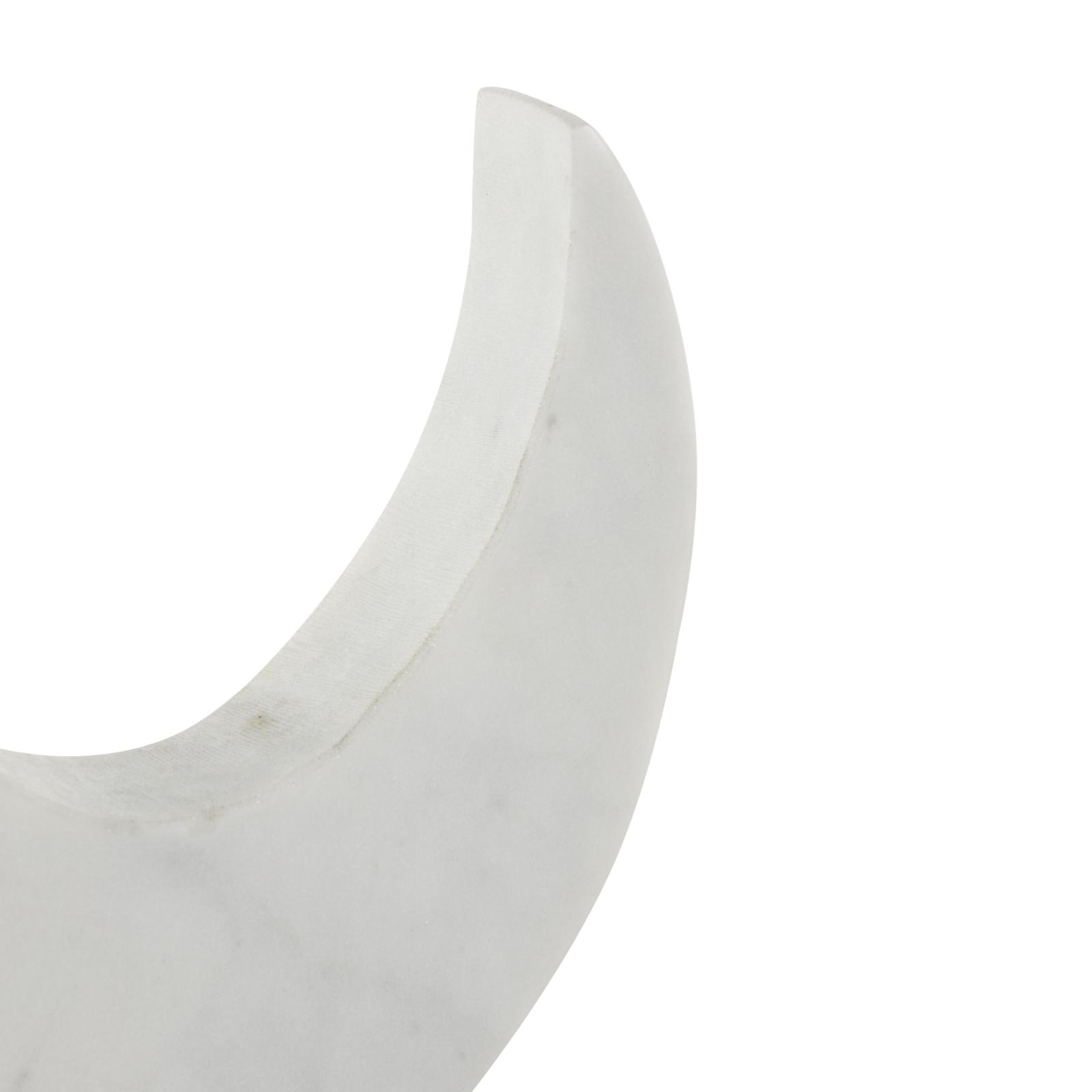 12.75" White with Black Block Base Marble Abstract Curved Sculpture