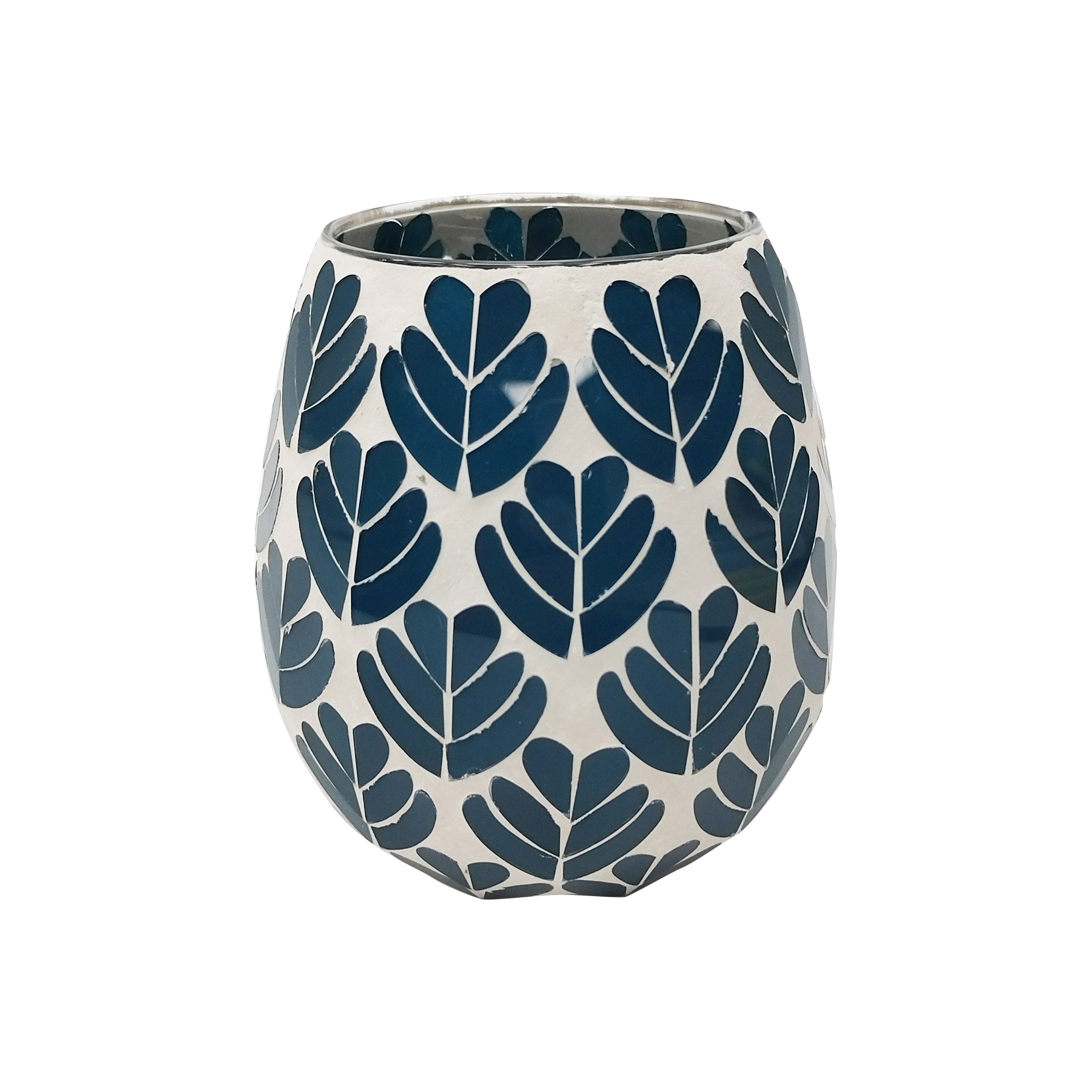 5.5" Blue & White Palm Leaves Glass Vase by Ashland®