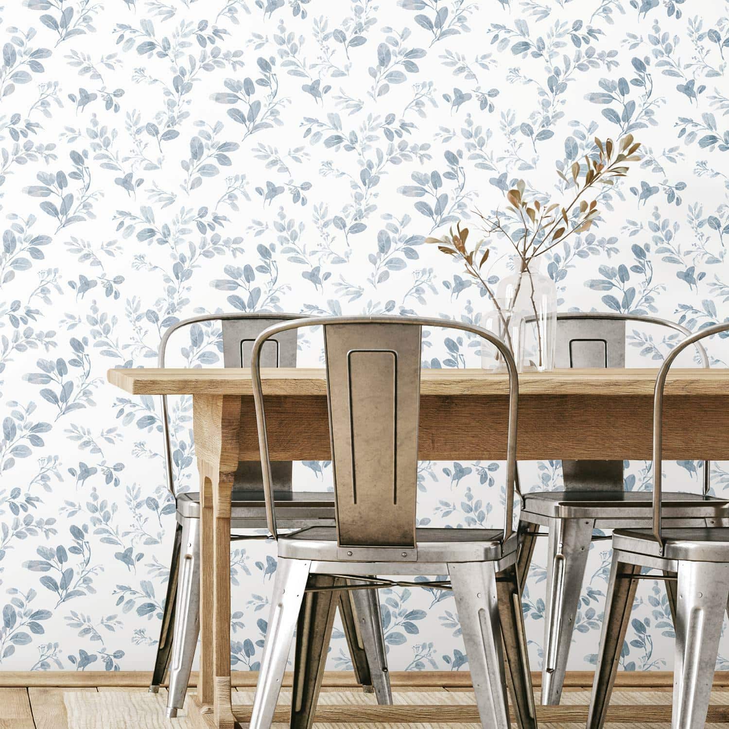 RoomMates Blue Dancing Leaves Peel & Stick Wallpaper