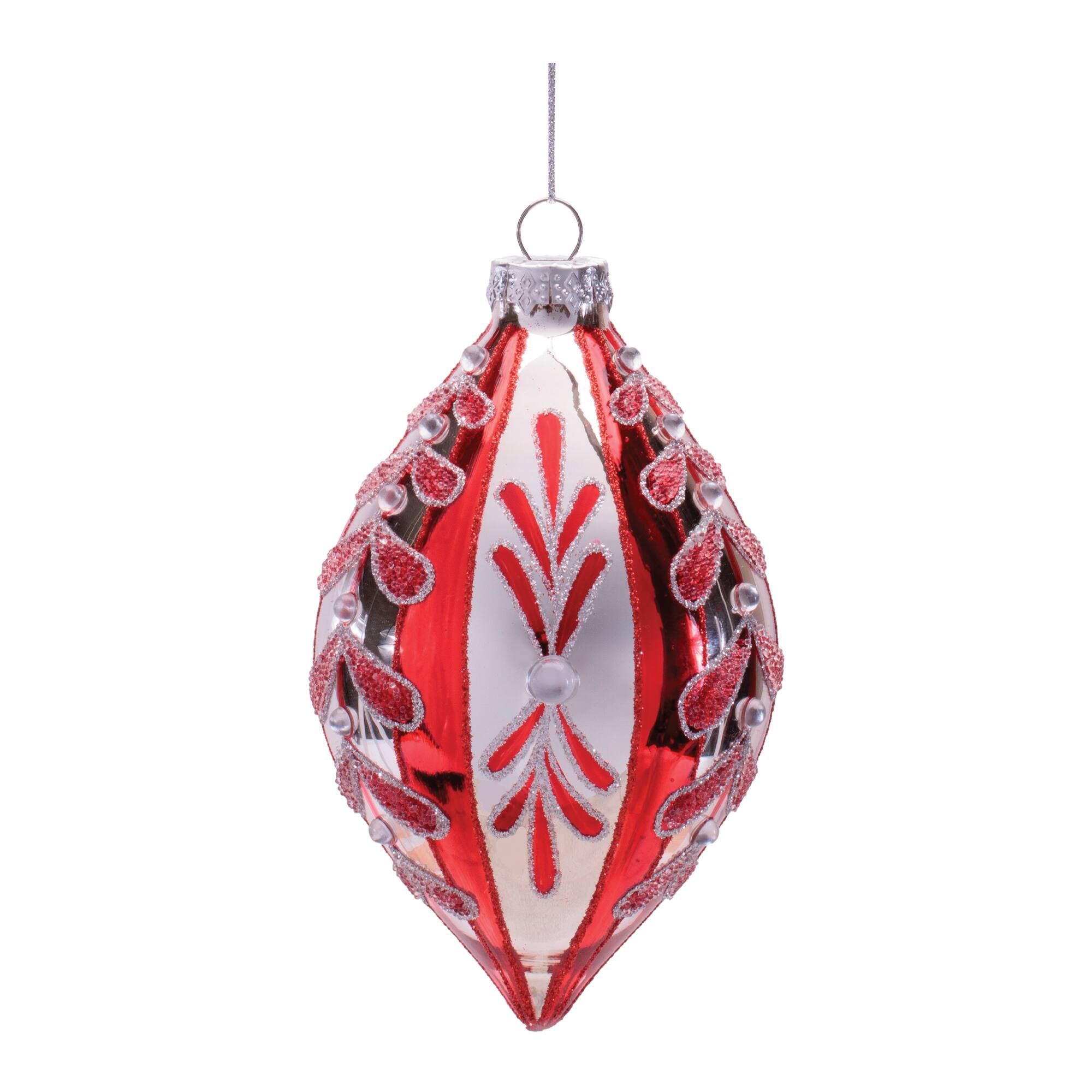 Melrose Red & Silver Glass Ornament Set