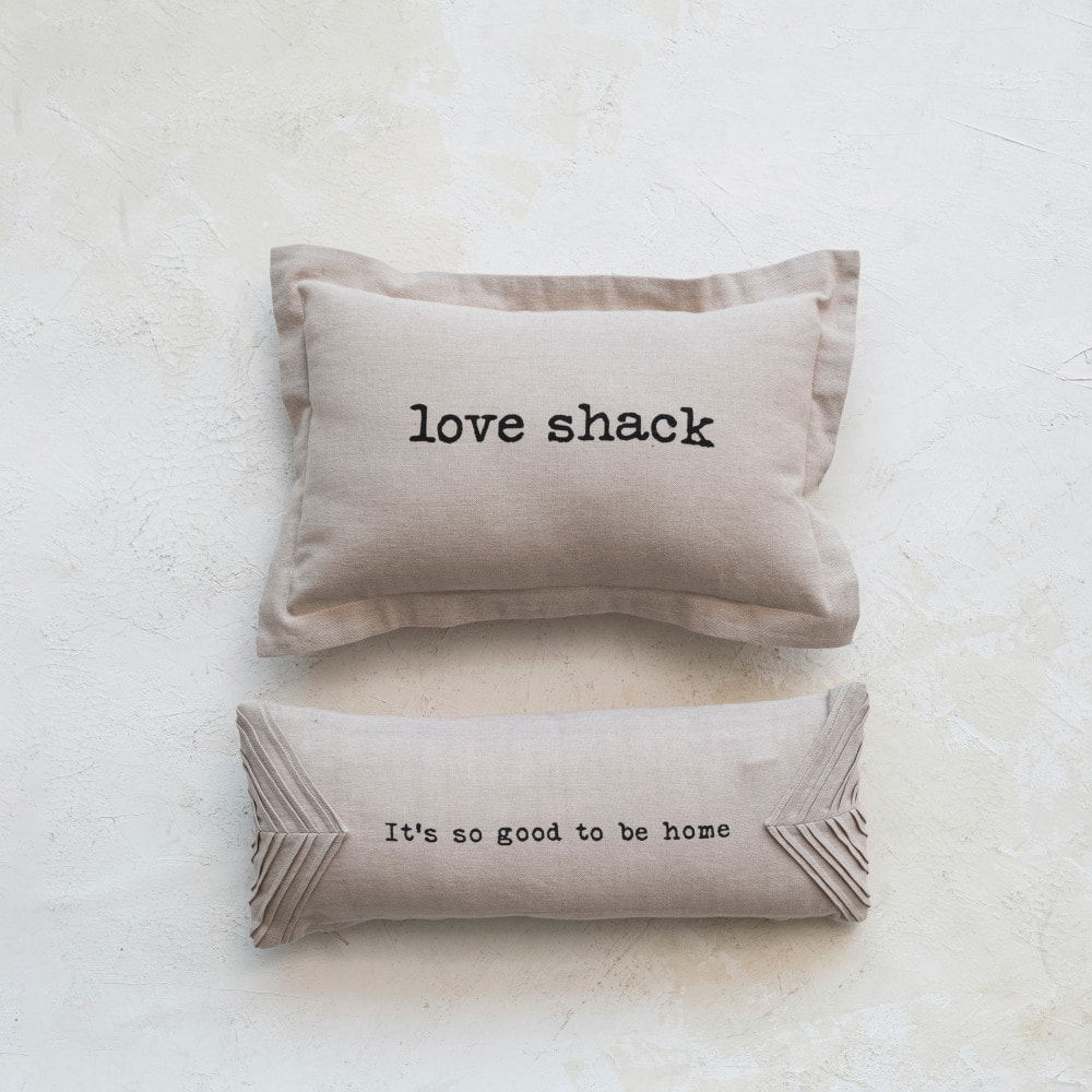 Hello Honey® It's So Good To Be Home Cotton Chambray Lumbar Pillow with Pleats