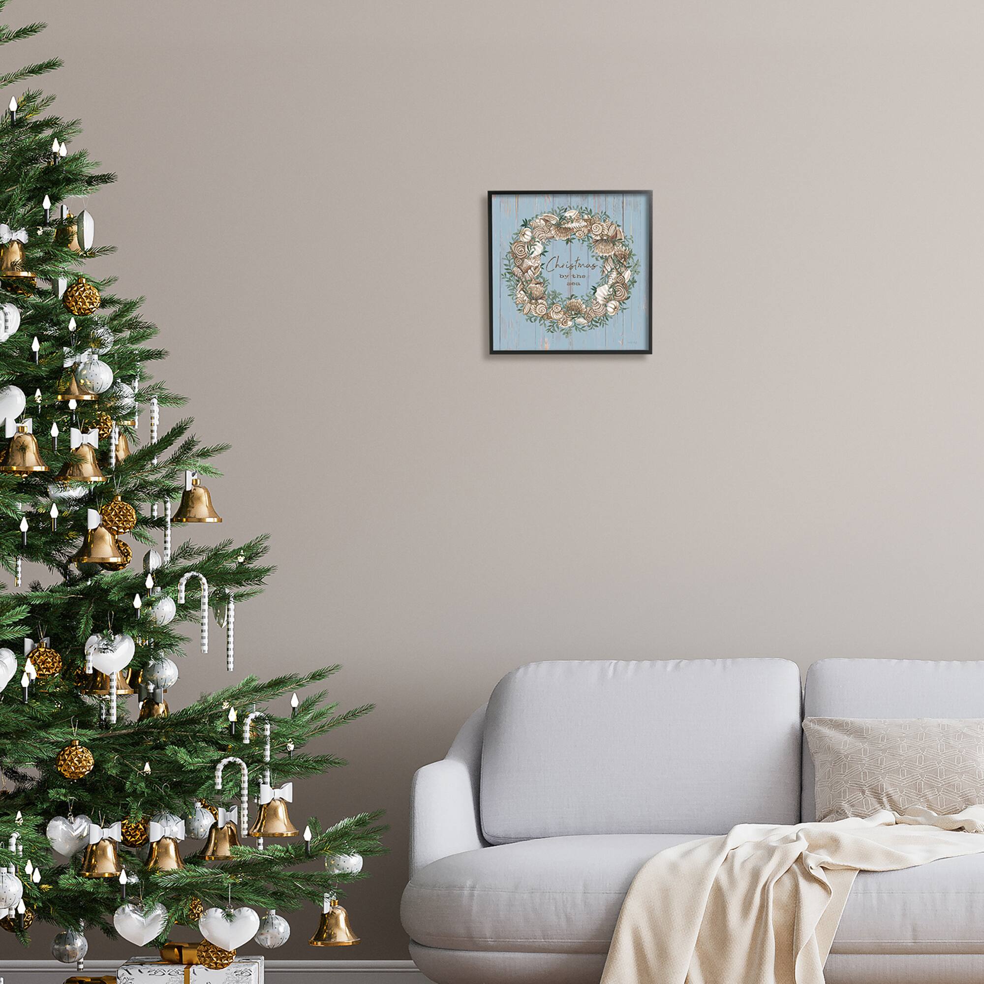 Stupell Industries Christmas By The Sea Shell Wreath Framed Giclee Art