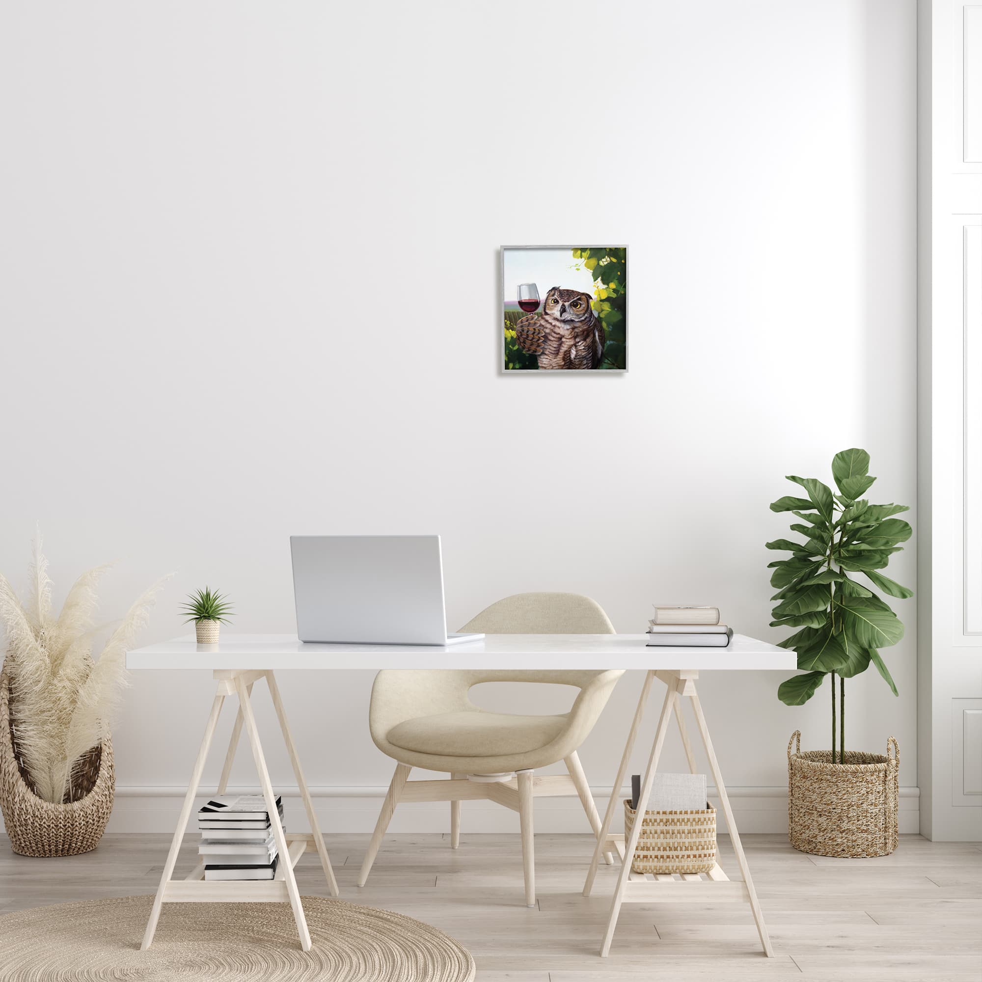 Stupell Industries Great Horned Owl Drinking Wine Framed Wall Art