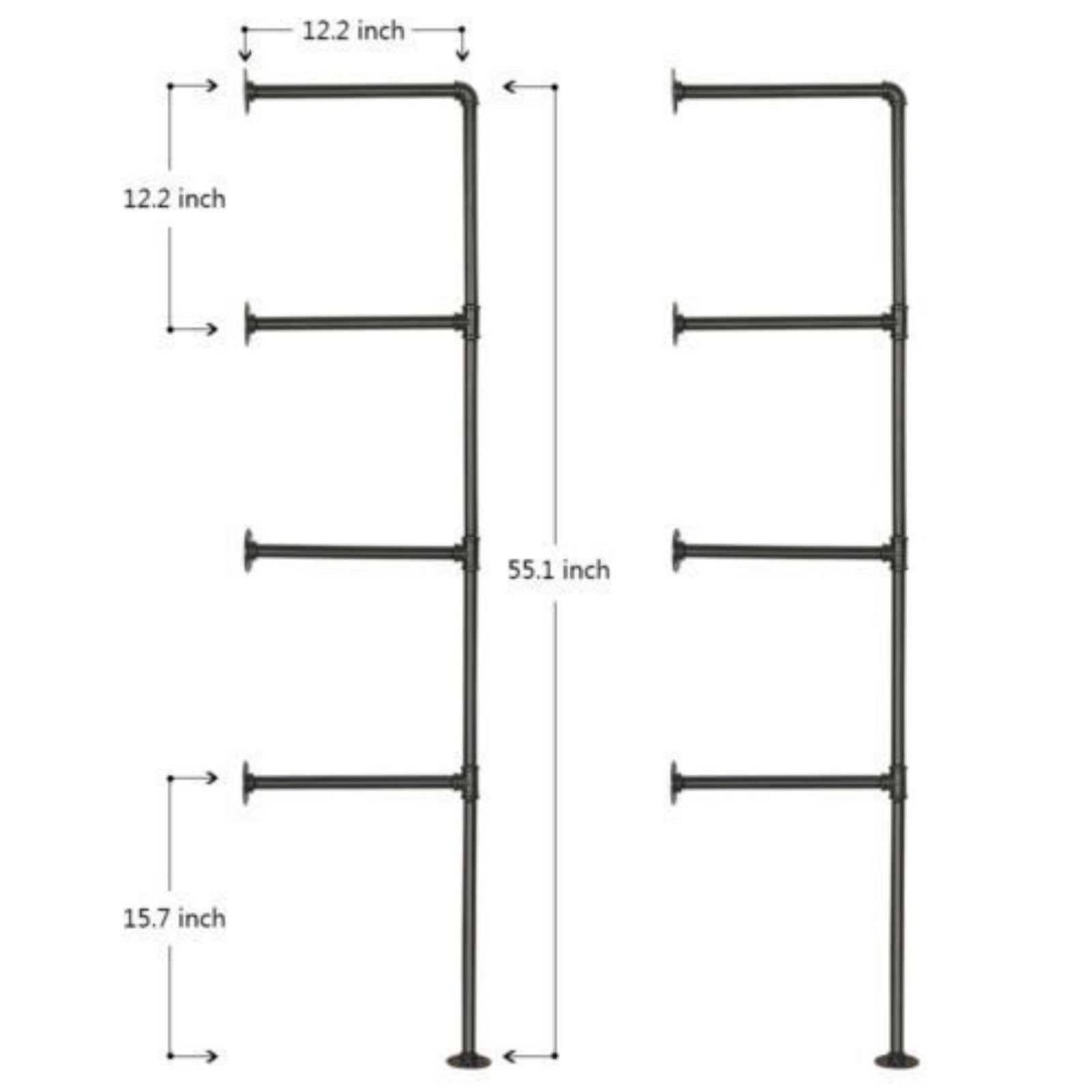 NEX™ 55" Black DIY Industrial Wall-Mounted Iron Pipe Open Bookshelf