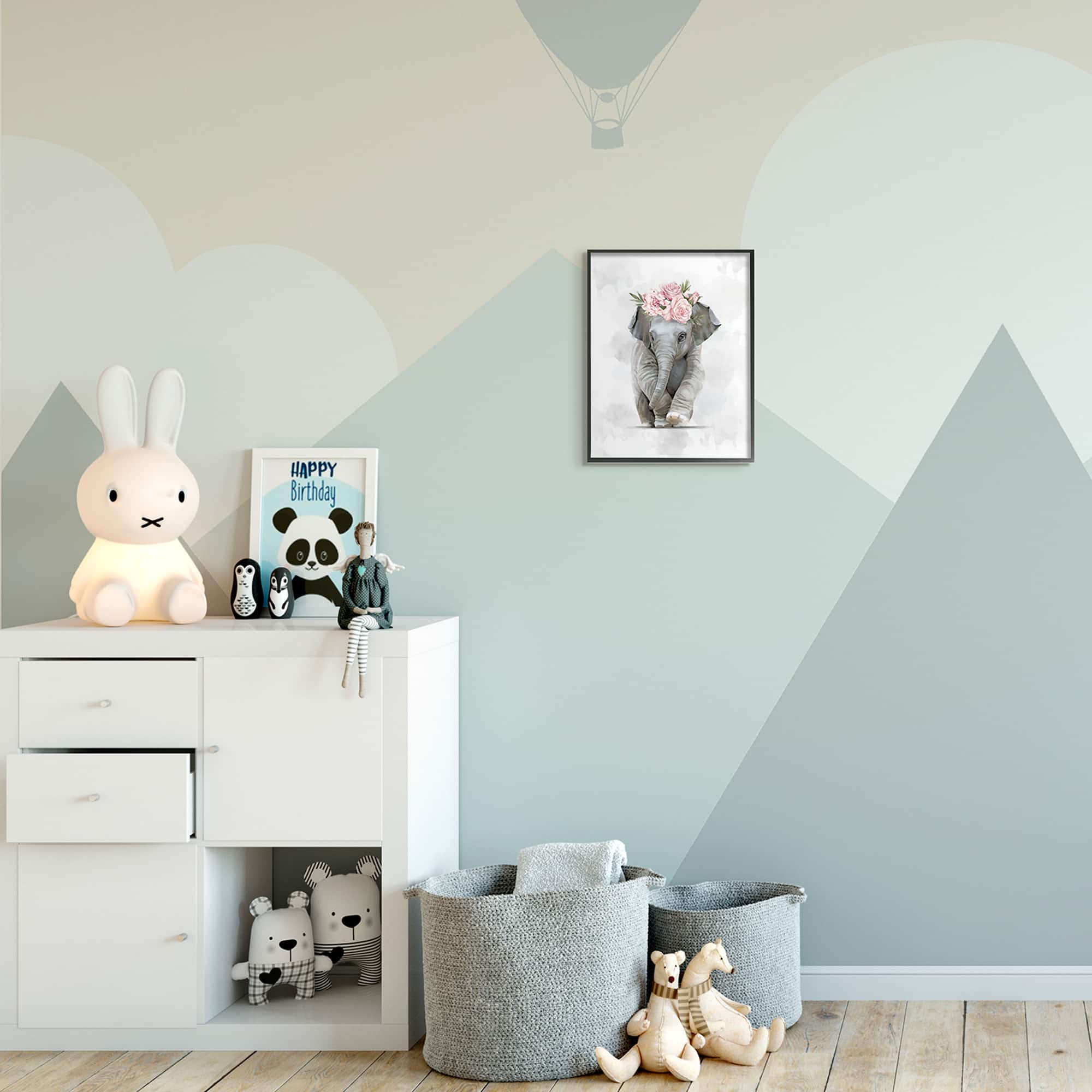 Stupell Industries Adorable Baby Elephant Eye-Catching Pink Flower Crown in Frame Wall Art