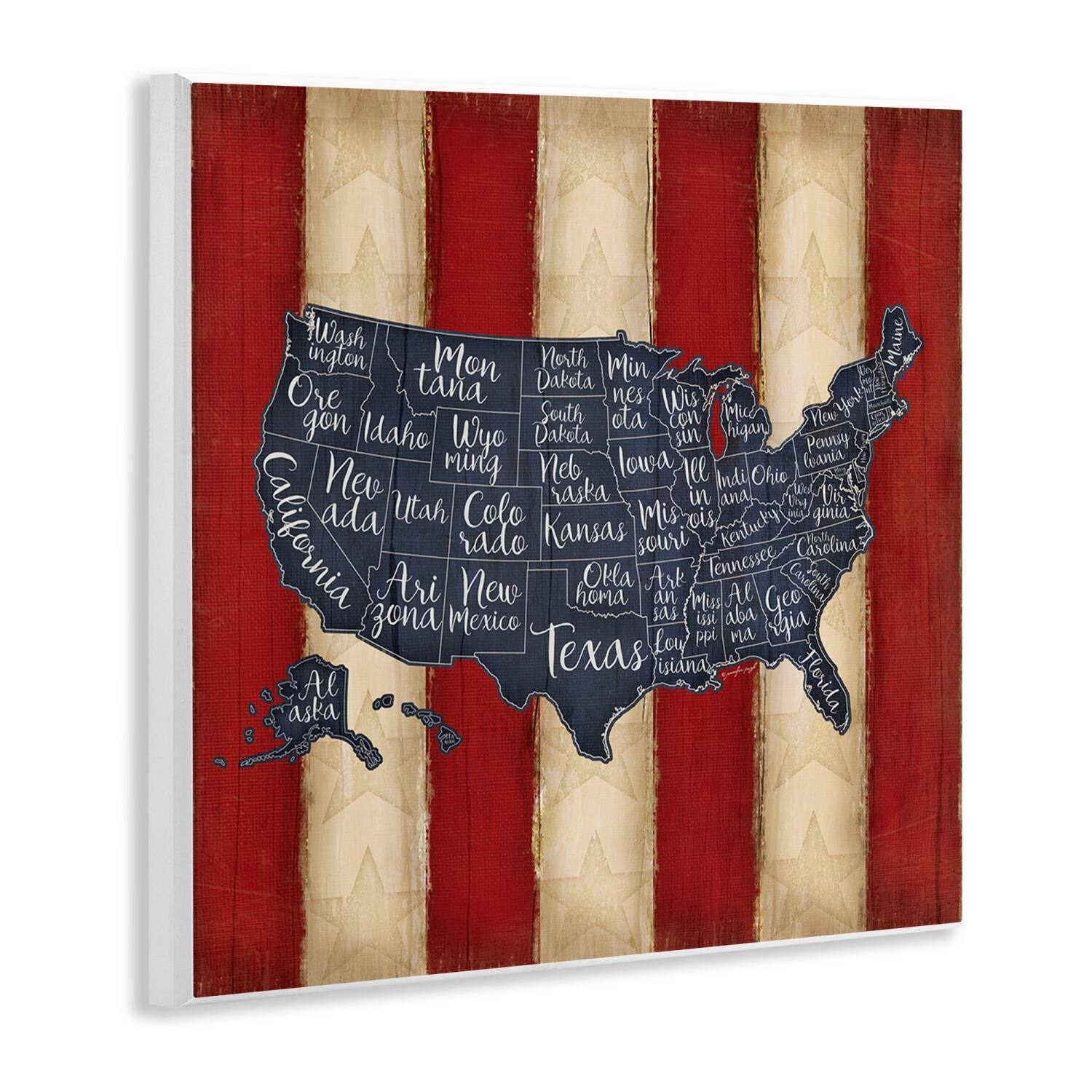 Stupell Industries United States Map on Stripes Wall Plaque Art