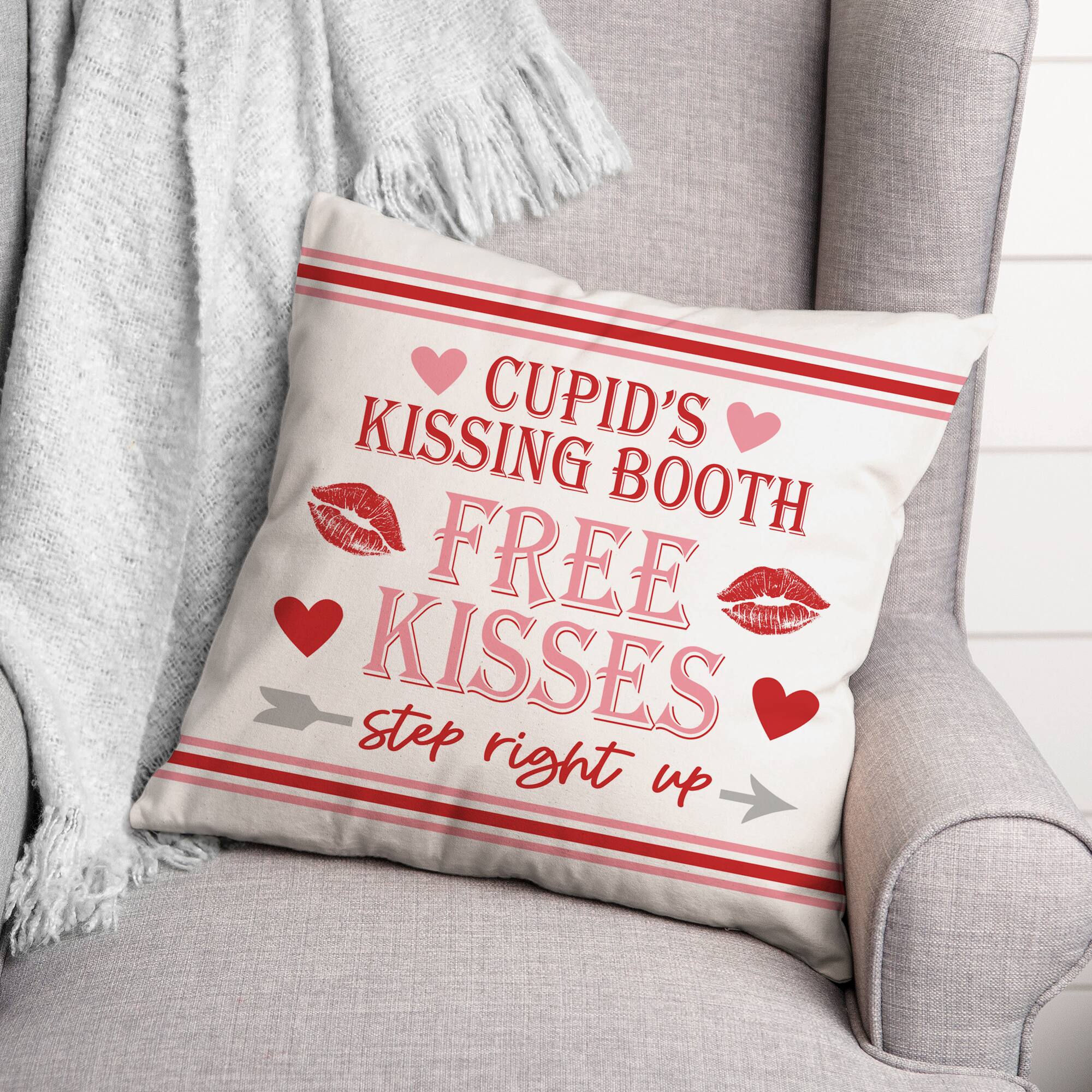Cupid Kissing Booth Throw Pillow, 18" x 18"