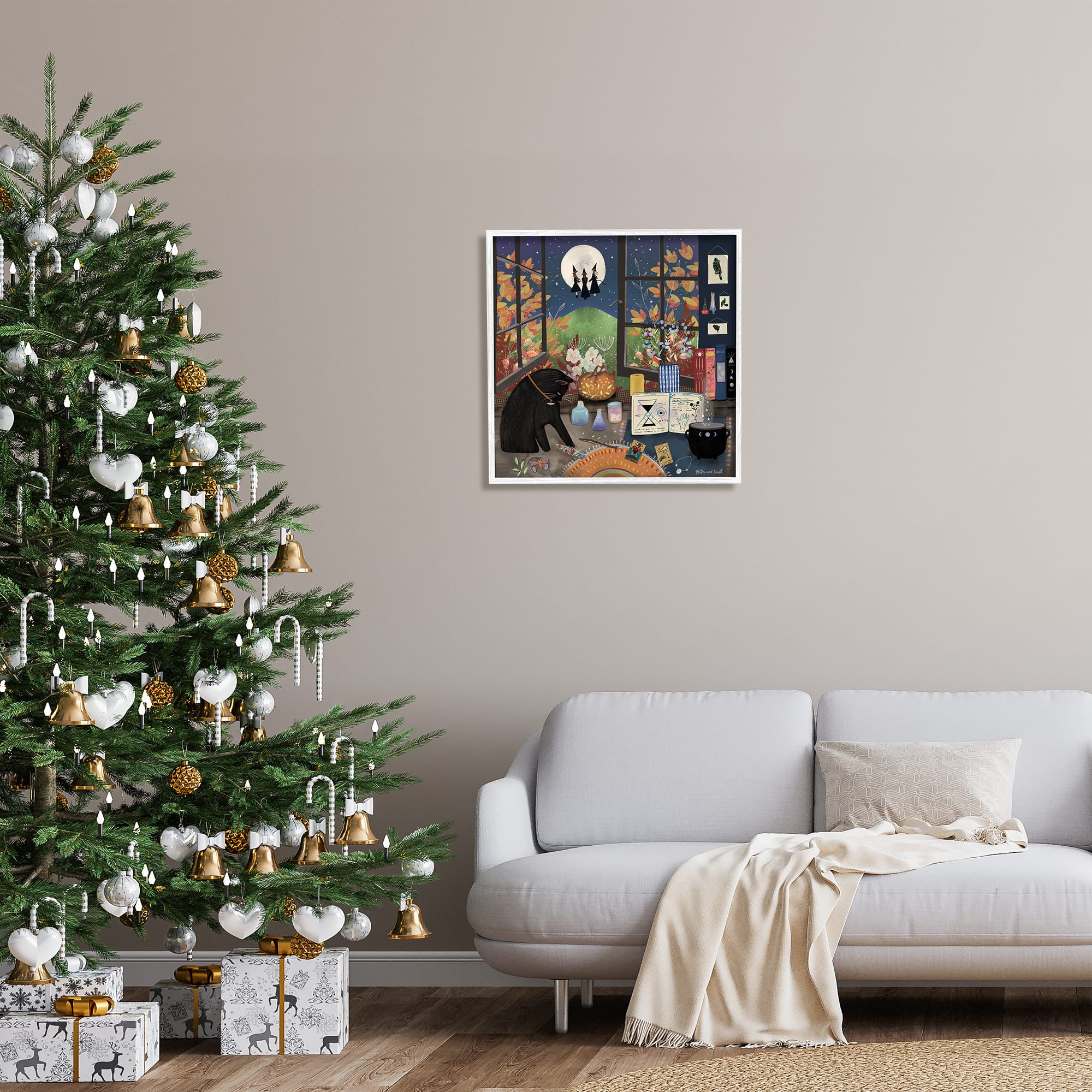 Stupell Industries Halloween Witches Autumn Moon Framed Giclee Art