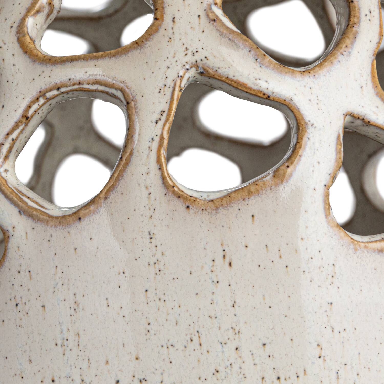 Hello Honey® 7.5" Cream Stoneware Flower Frog Vase with Reactive Glaze