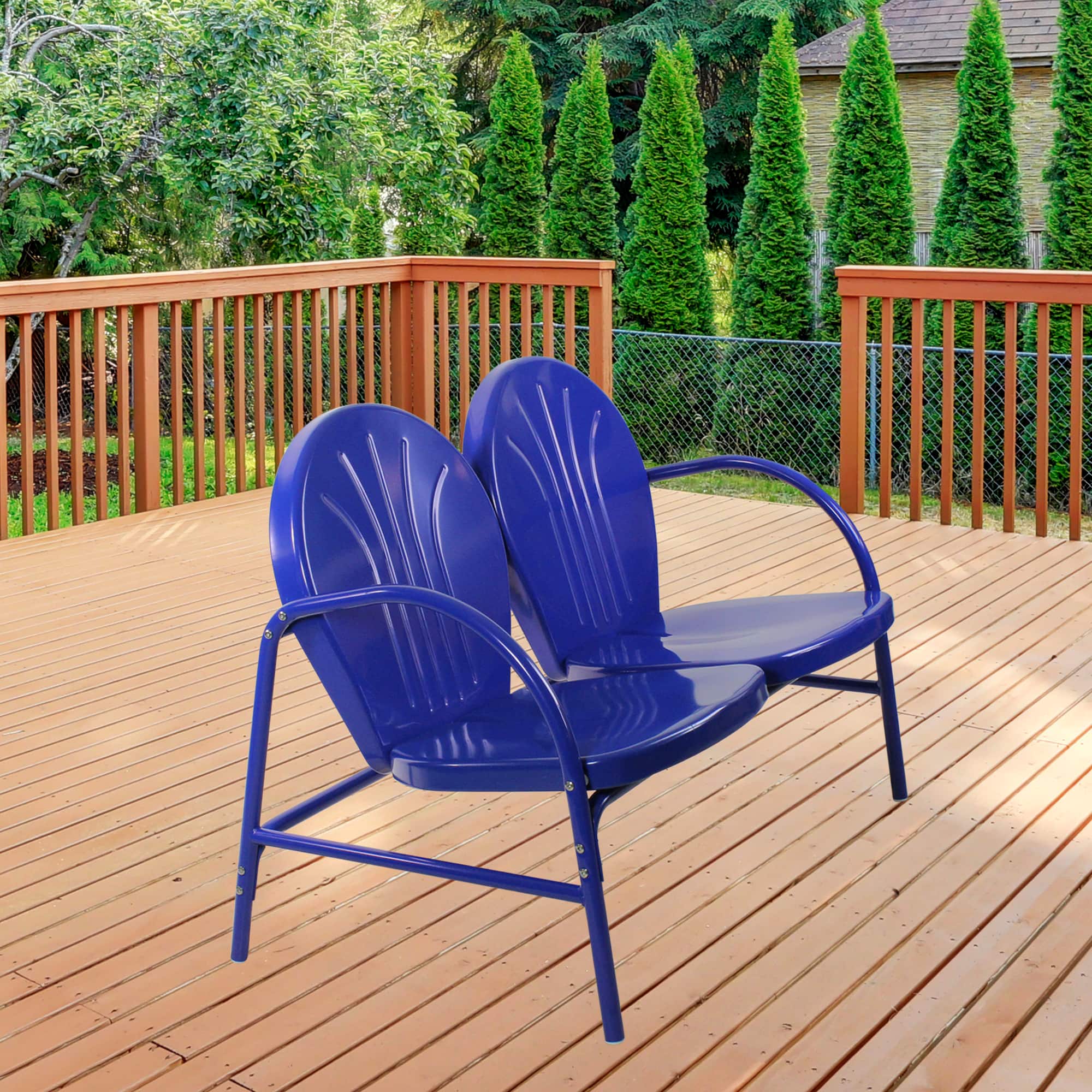 47" Blue Retro Tulip Outdoor Loveseat