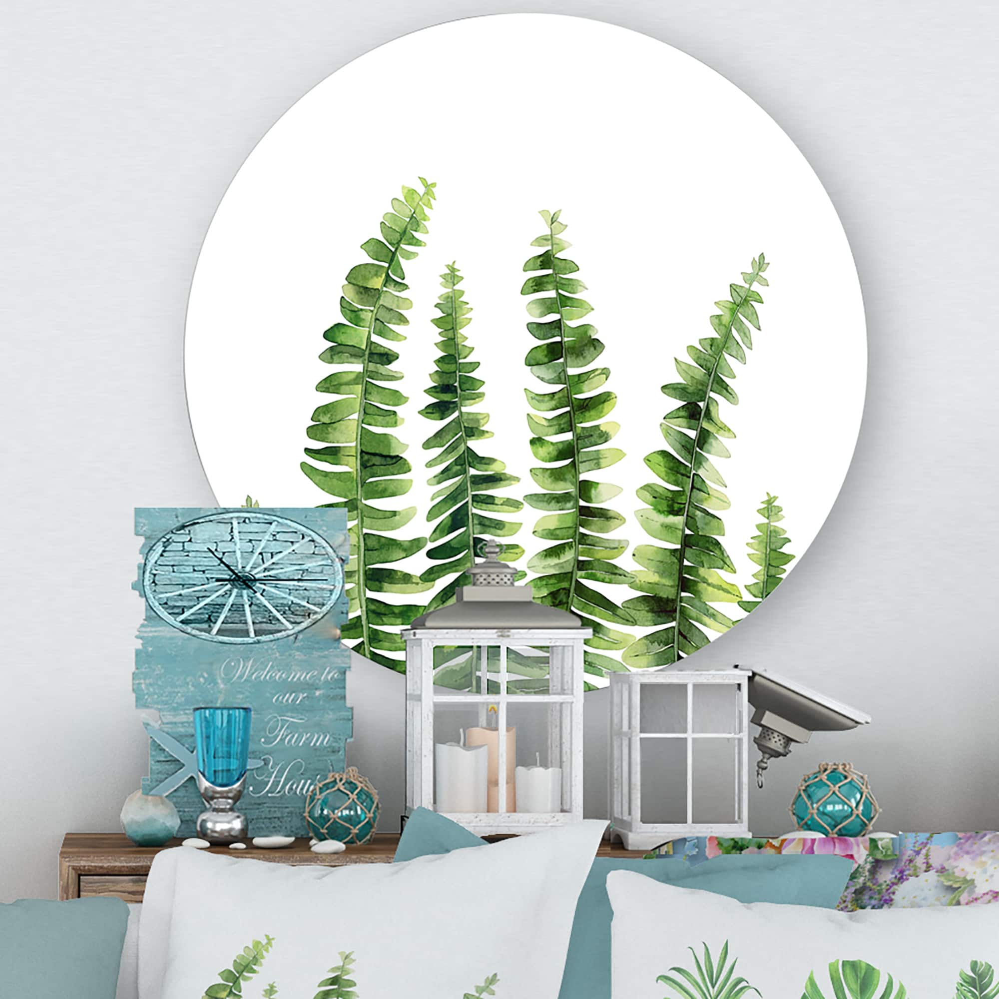 Designart - Fern Leaves Detail II - Farmhouse Metal Circle Wall Art