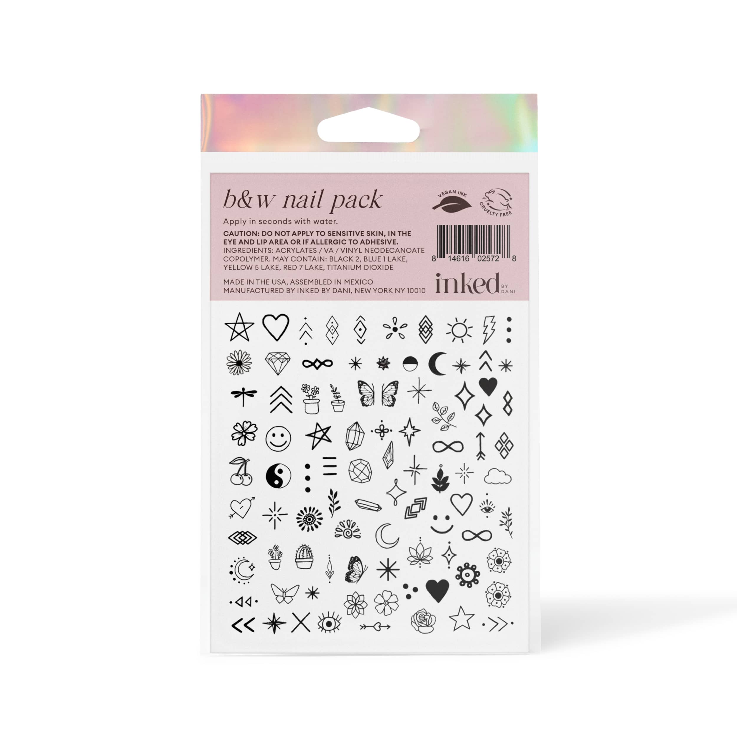 Inked by Dani B&W Nail Pack Hand Drawn Temporary Nail Art Tattoos