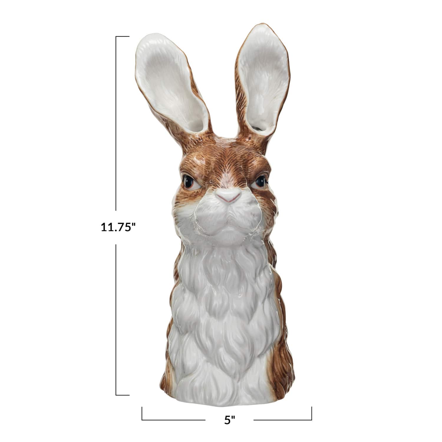 Hello Honey® 11.75" Brown & White Hand-Painted Decorative Stoneware Rabbit Vase