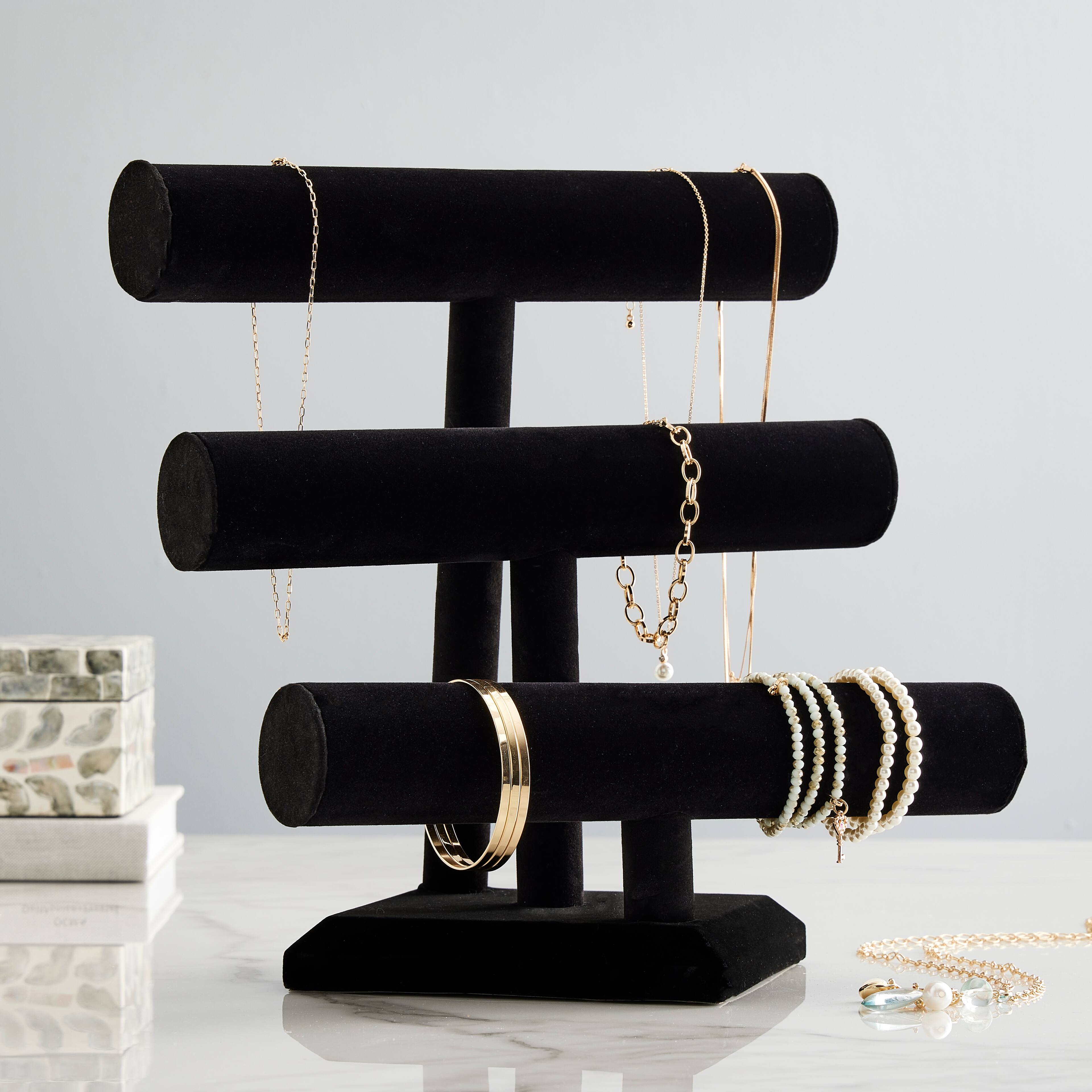 12" Triple Bar Black Velvet Jewelry Stand by Bead Landing™