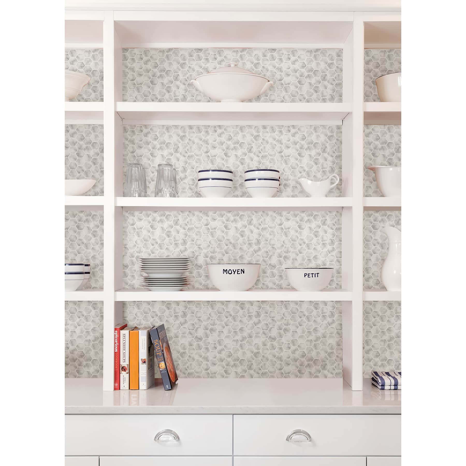 InHome Hexagon Marble Peel & Stick Backsplash Tiles