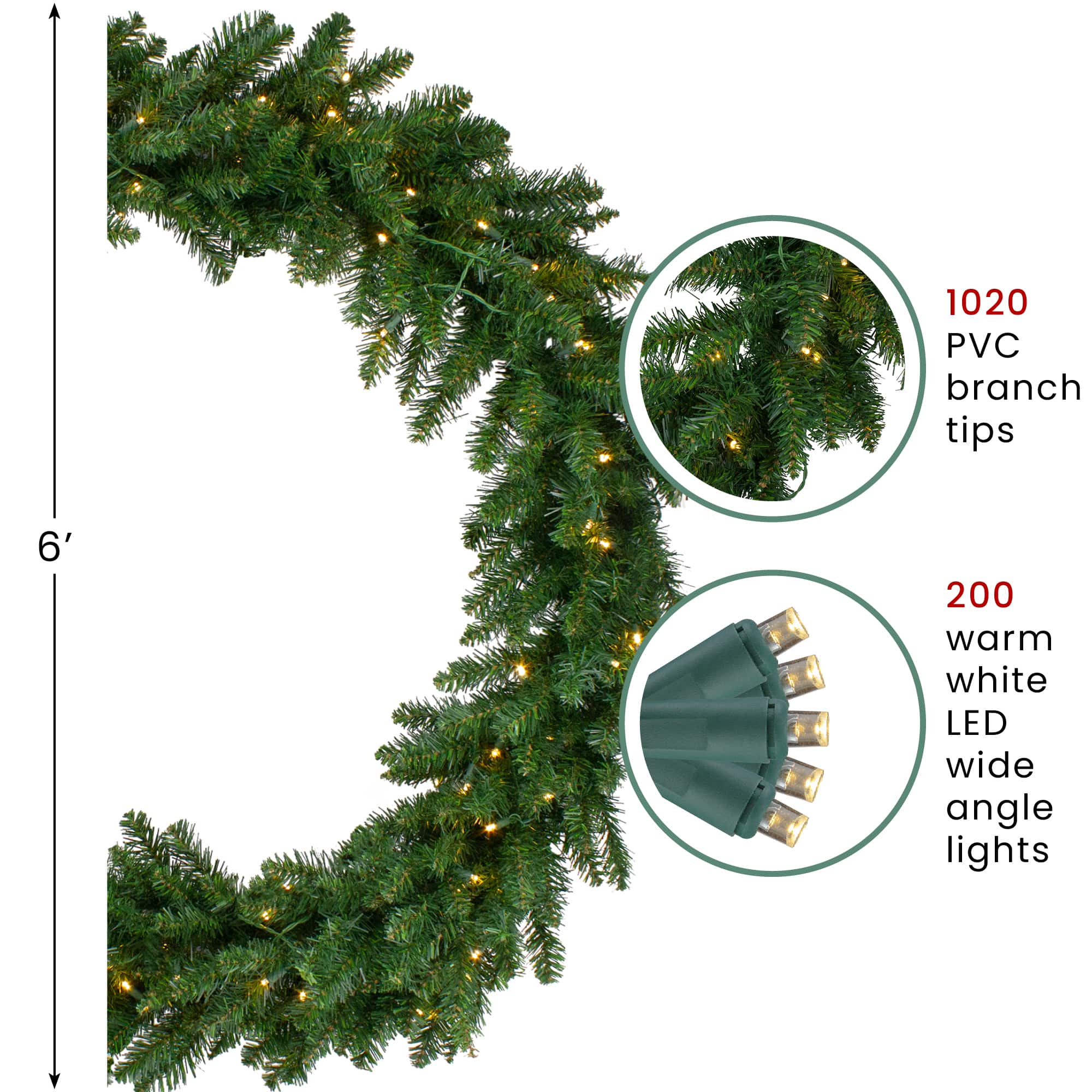 6ft. Pre-Lit Buffalo Fir Commercial Artificial Christmas Wreath