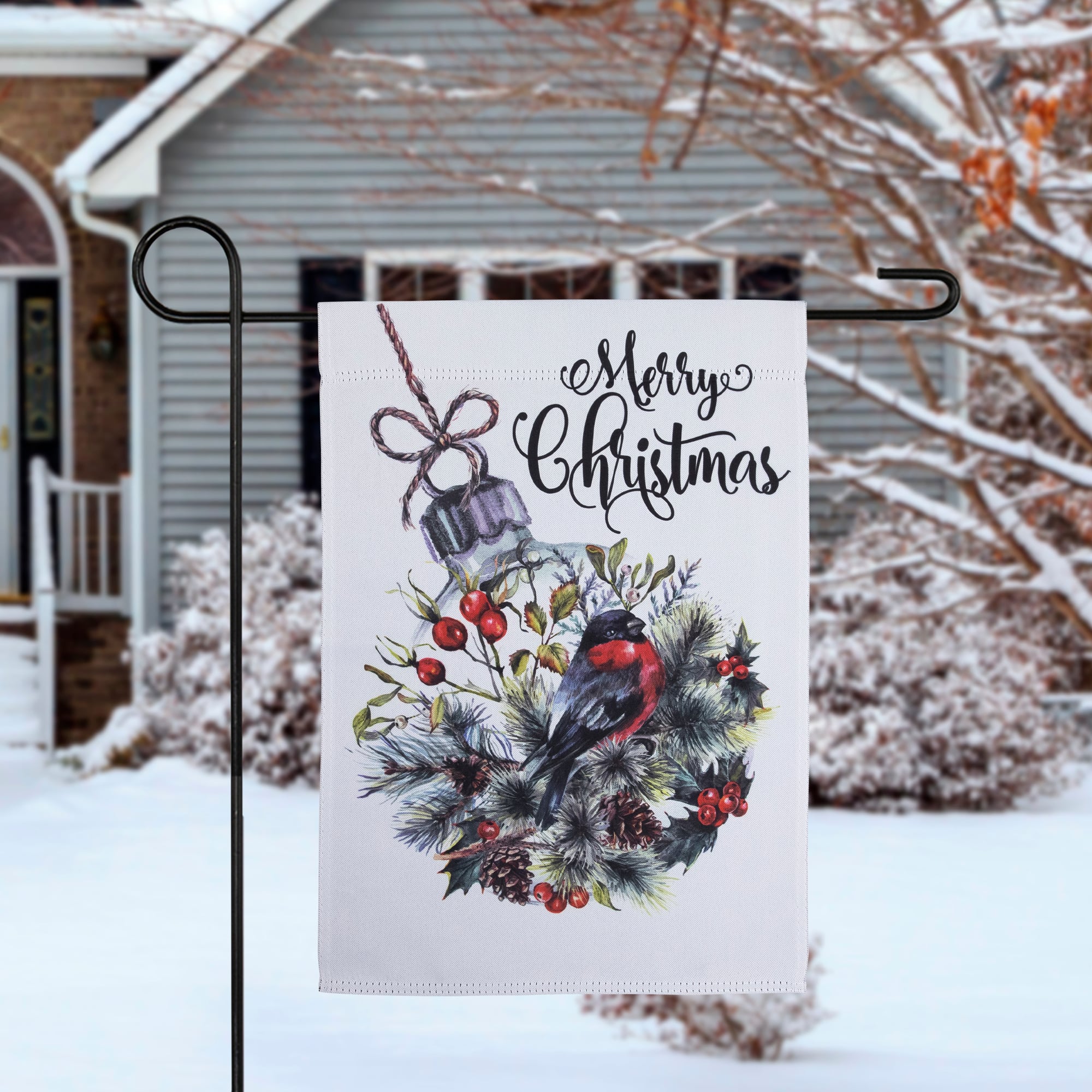 Merry Christmas Ornament Outdoor Christmas Garden Flag - 18" x 12.5"