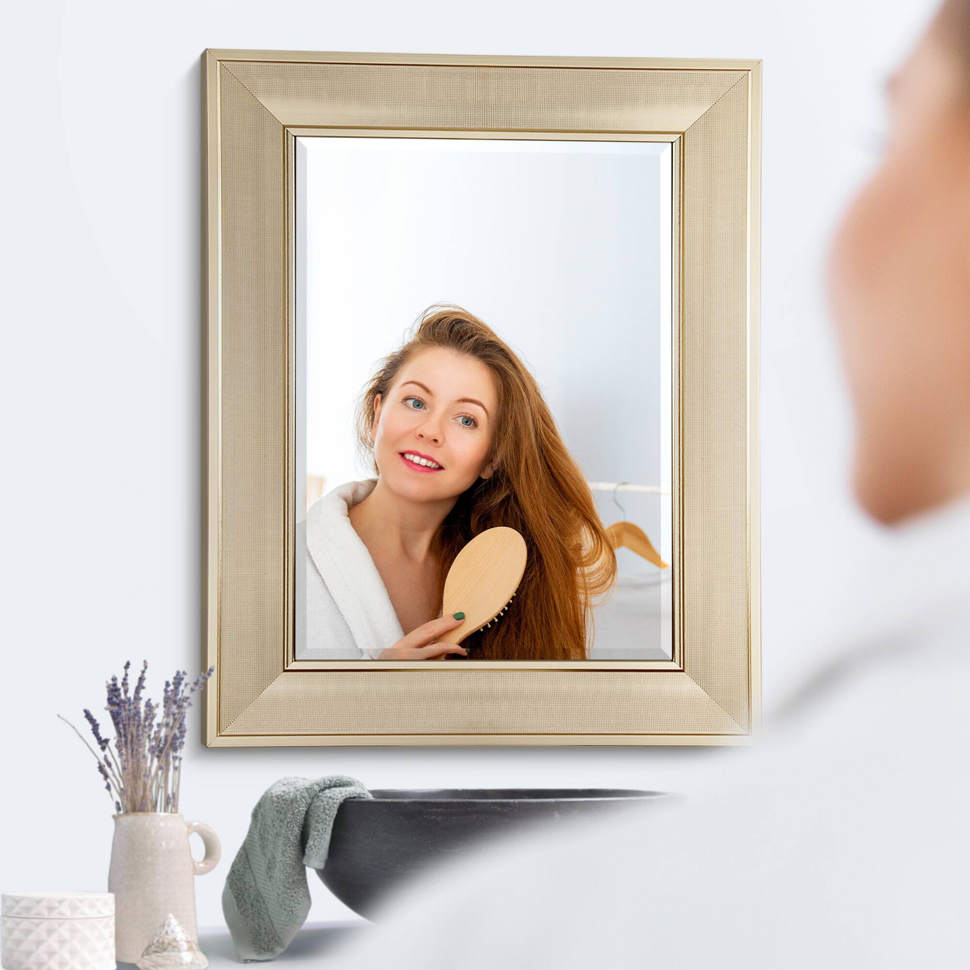 Head West 31" Brushed Nickel Pave Textured Framed Wall Vanity Mirror