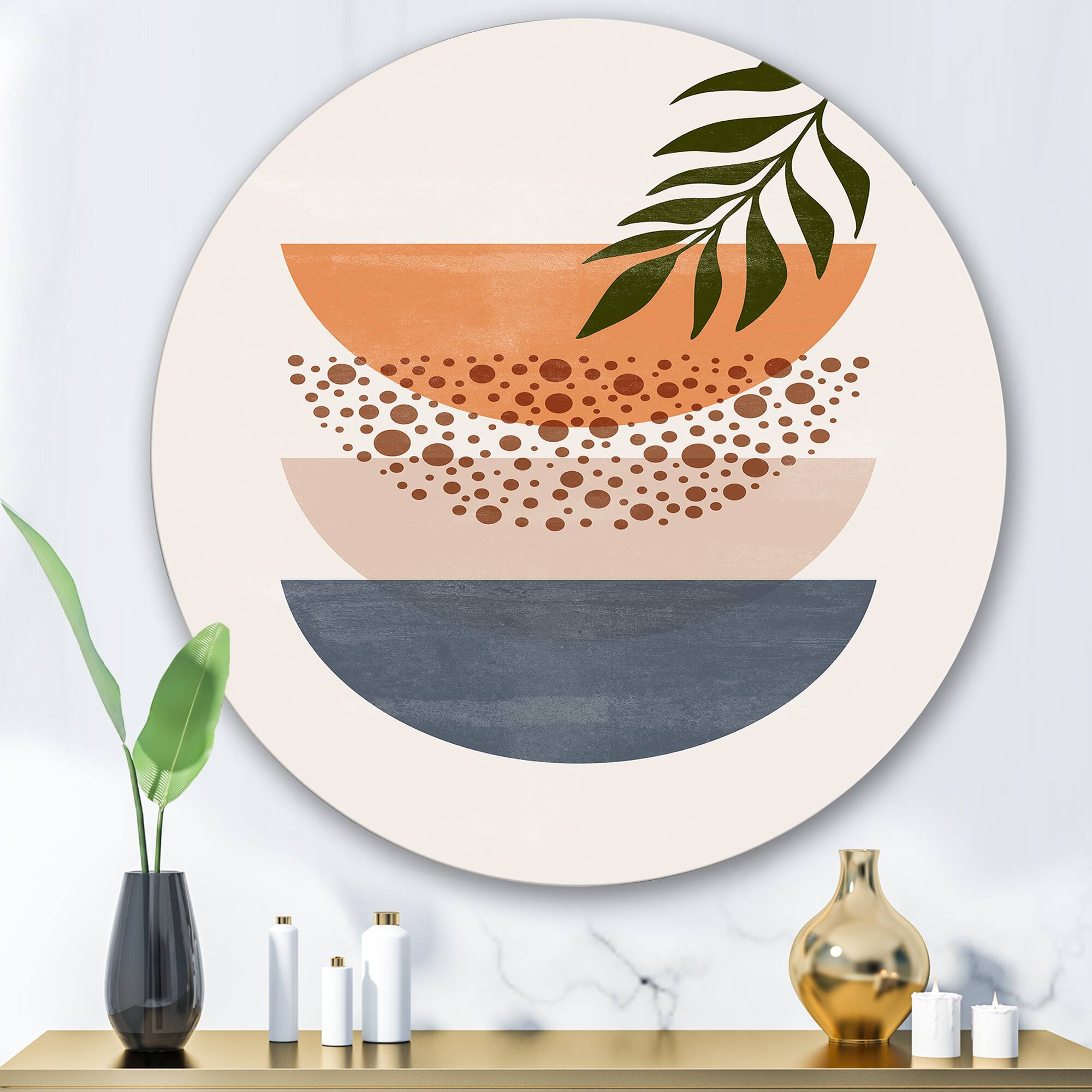Designart - Abstract Geometrical Sun and Moon With Leaf III