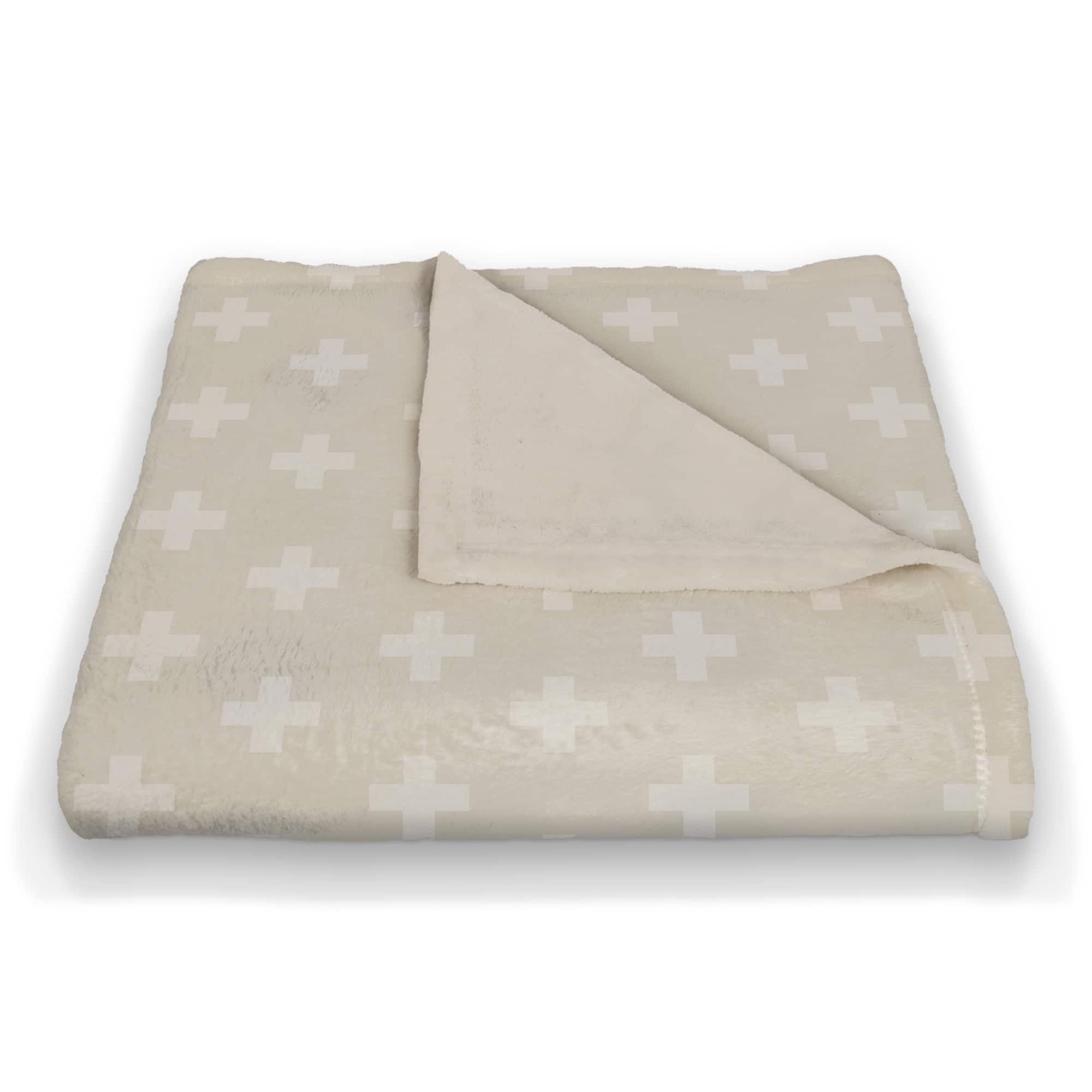 Beige & White Swiss Cross Pattern Fleece Blanket