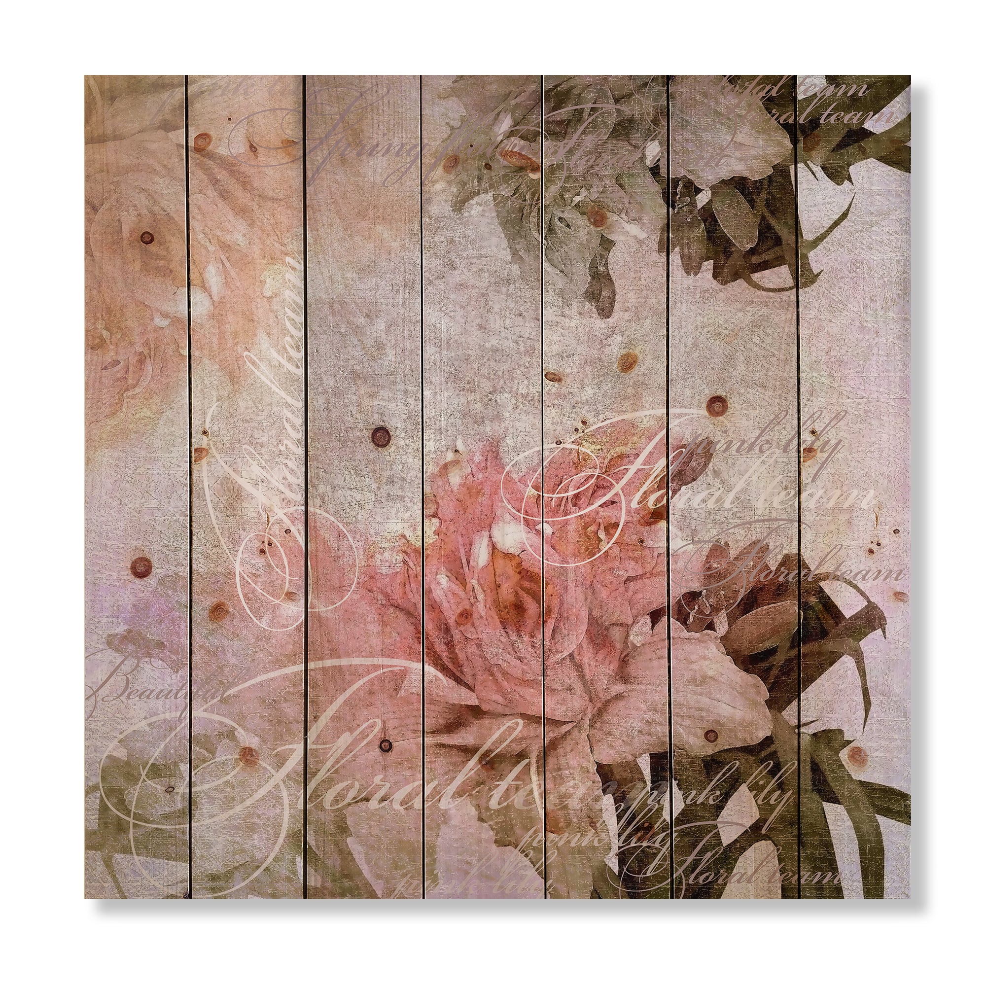 Designart - Vintage Flowers In Pastel Colours - Traditional Print on Natural Pine Wood