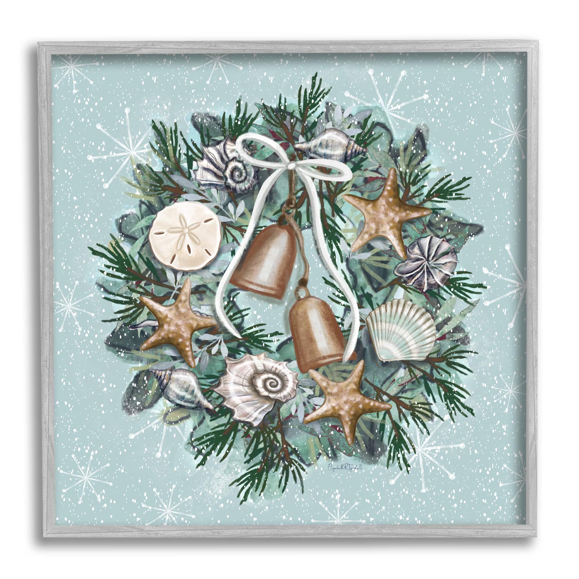 Stupell Industries Nautical Holiday Seashell Wreath Framed Giclee Art