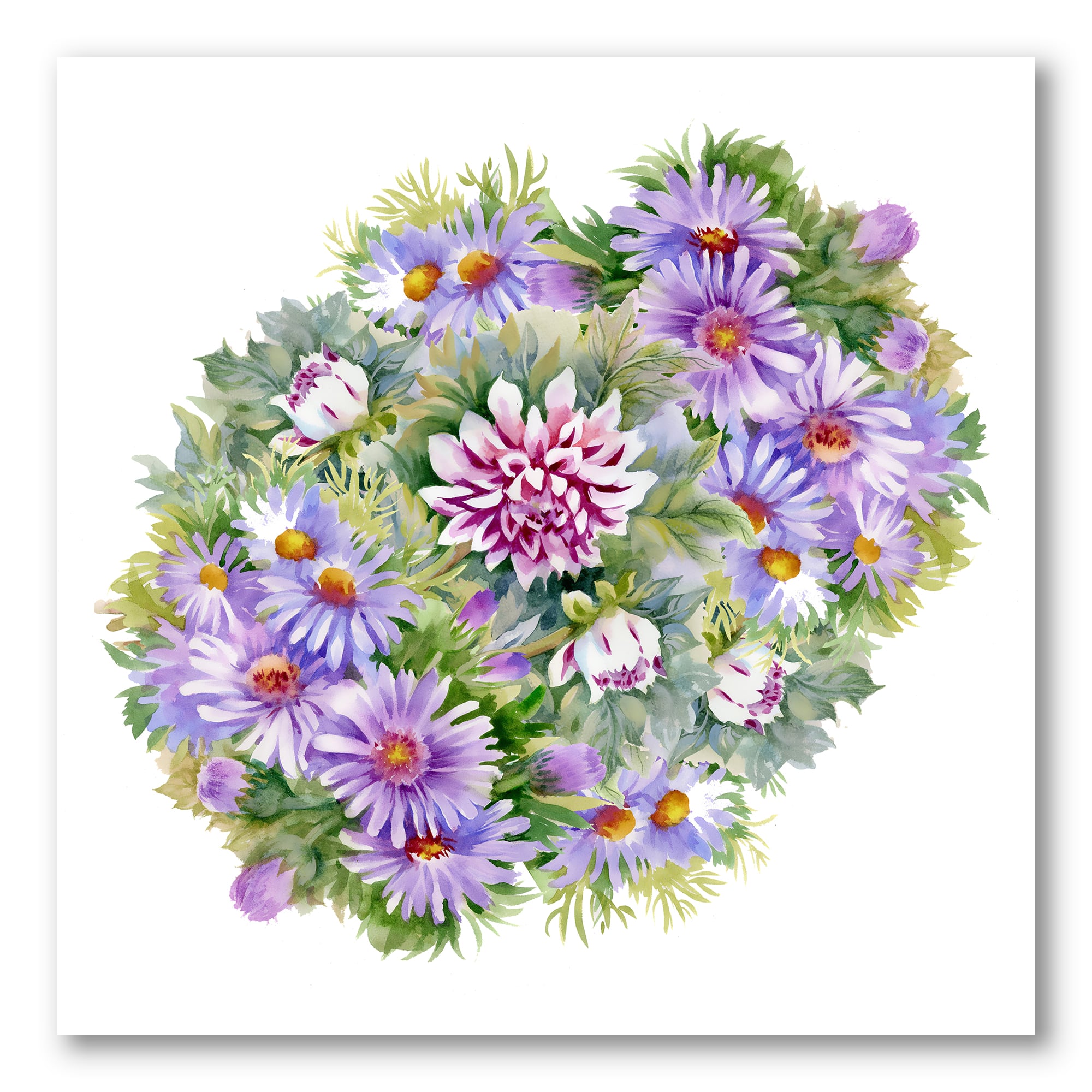 Designart - Bouquet With Purple Chrysanthemums and Daisies