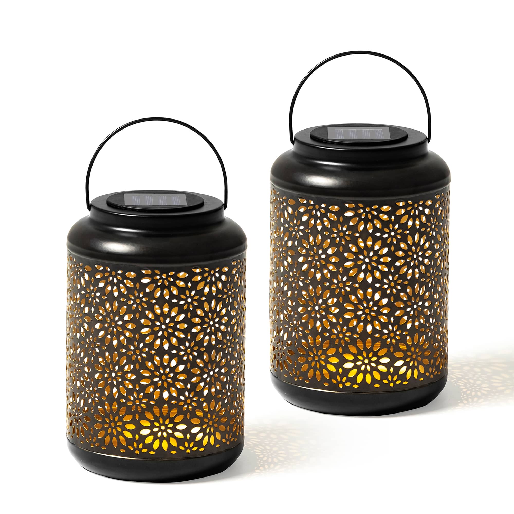 Glitzhome® 8.5" Flower Cutout Solar Powered Hanging Lantern