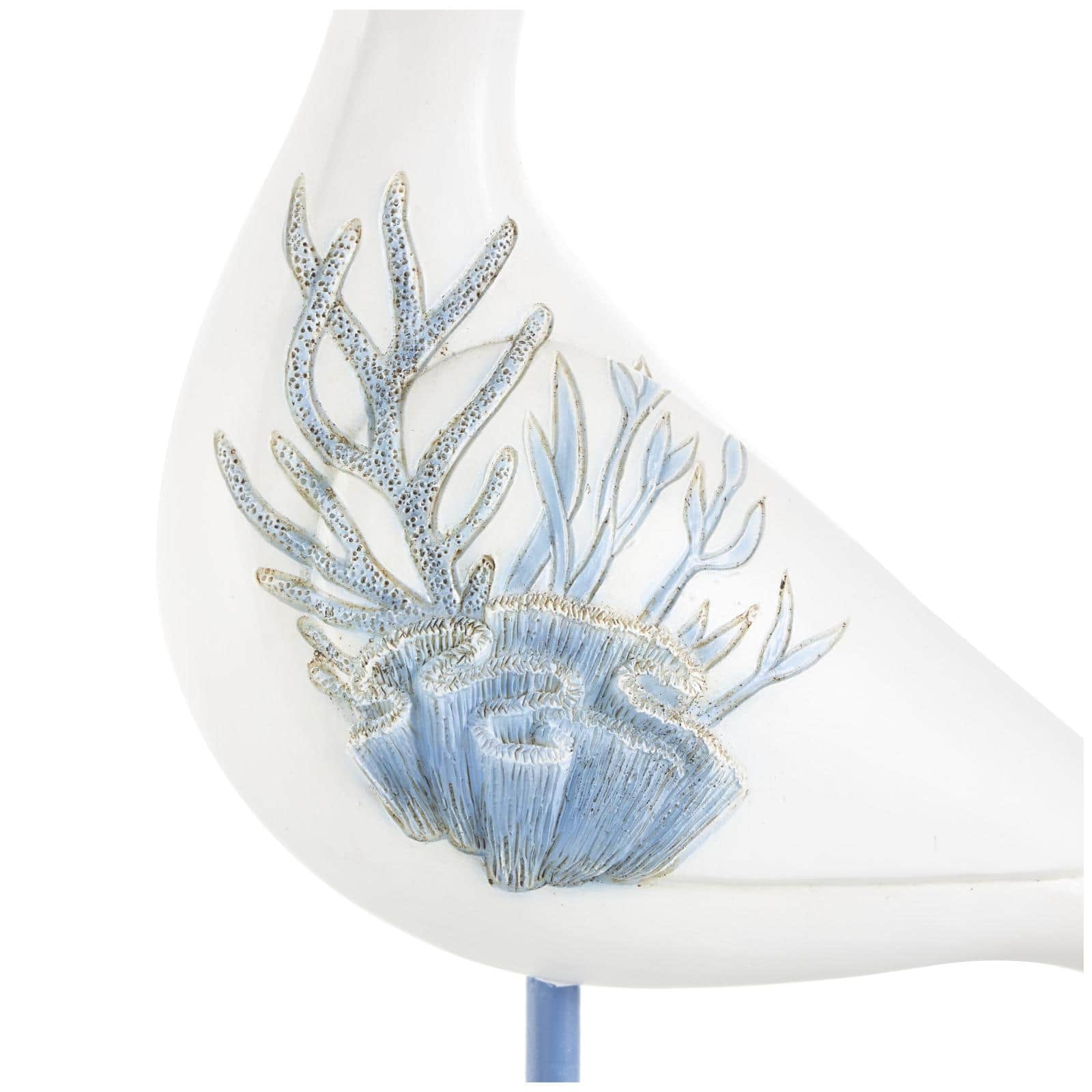 White with Blue Coral Pattern Polystone Bird Sculpture Set