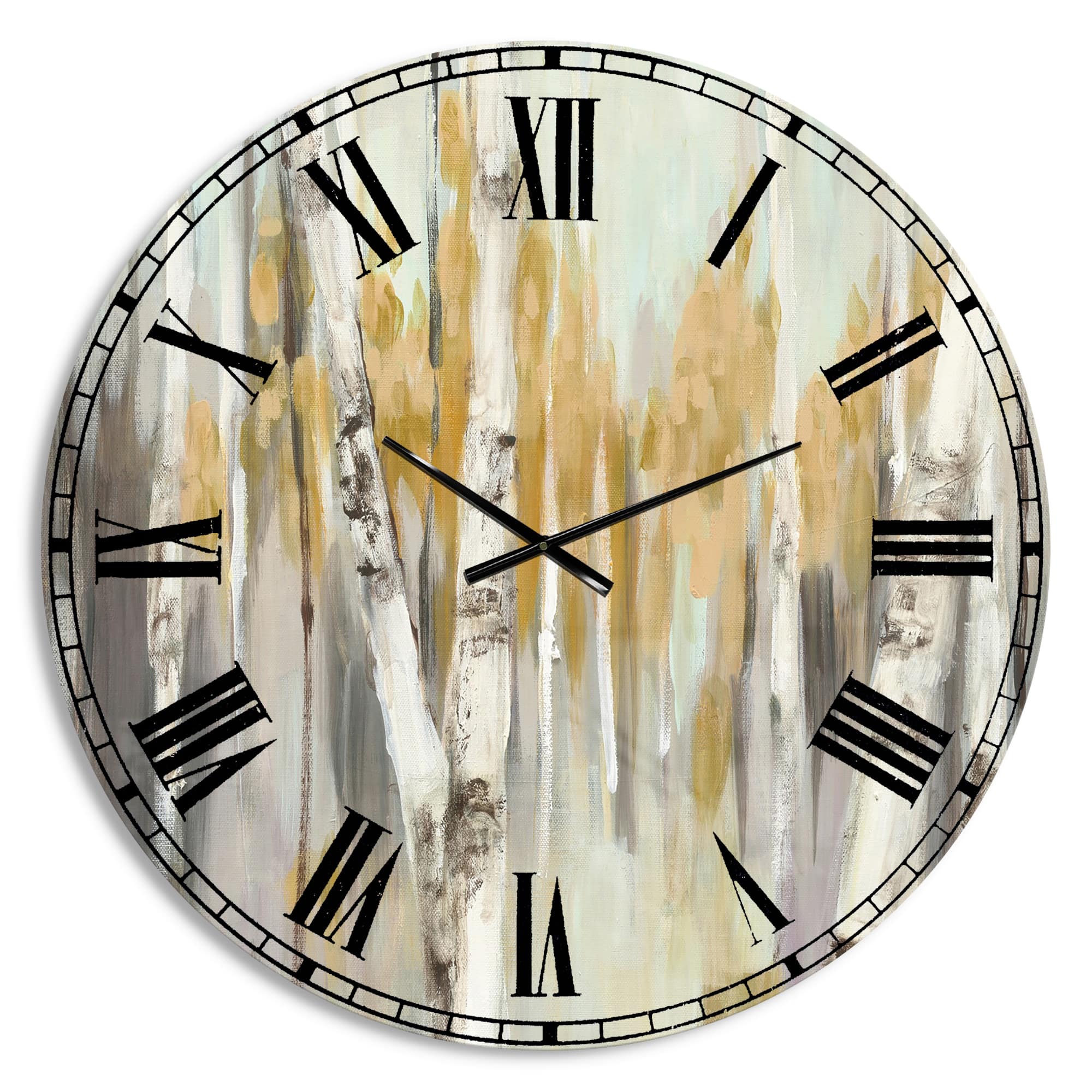Designart 'Silver And Yellow Birch Forest Farmhouse Wall Clock