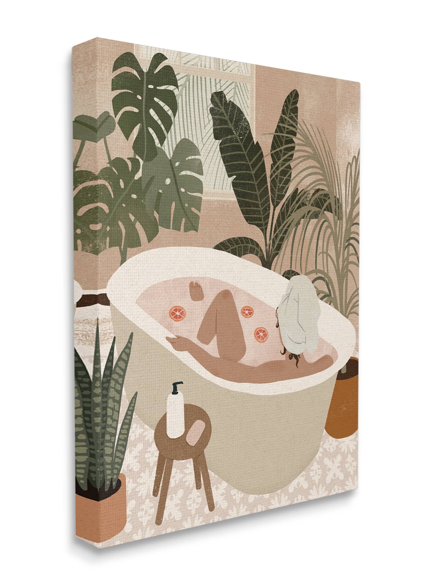 Stupell Industries Female Fruit Bath Tropical Palm Plants Canvas Wall Art
