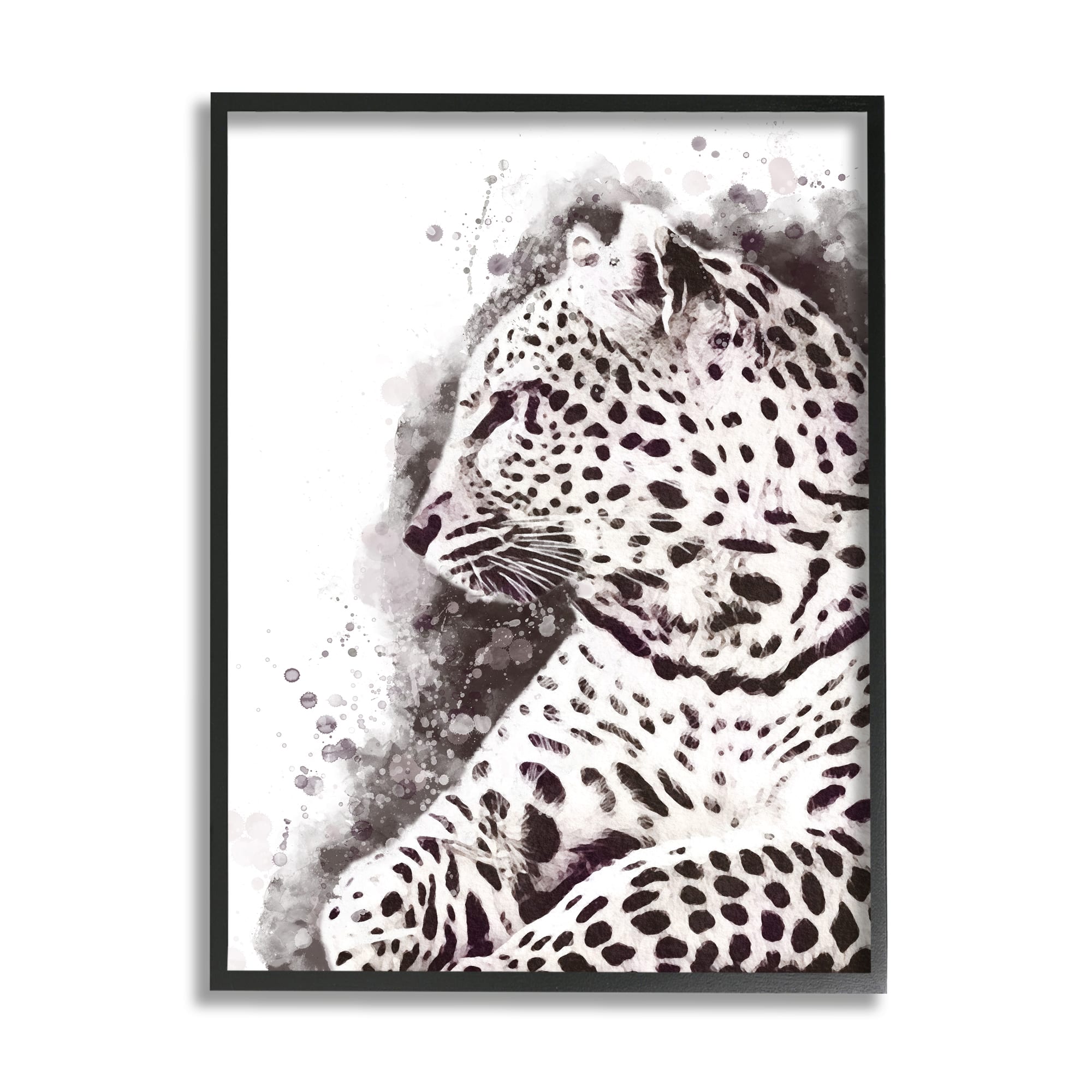 Stupell Industries Jungle Cat Paint Splatter Resting Cheetah Grey White in Frame Wall Art