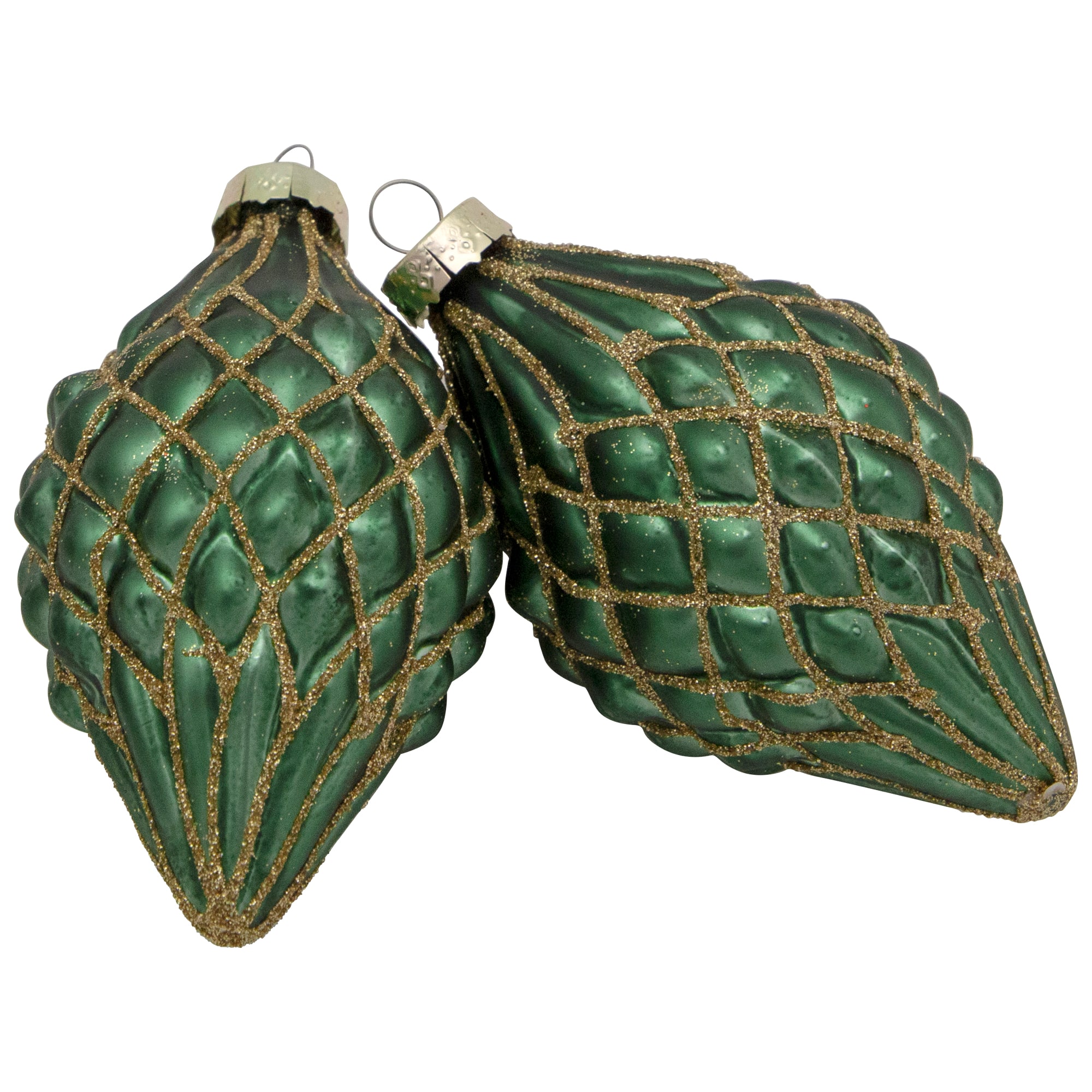 4ct. Green with Gold Glitter Onion & Finial Glass Christmas Ornaments