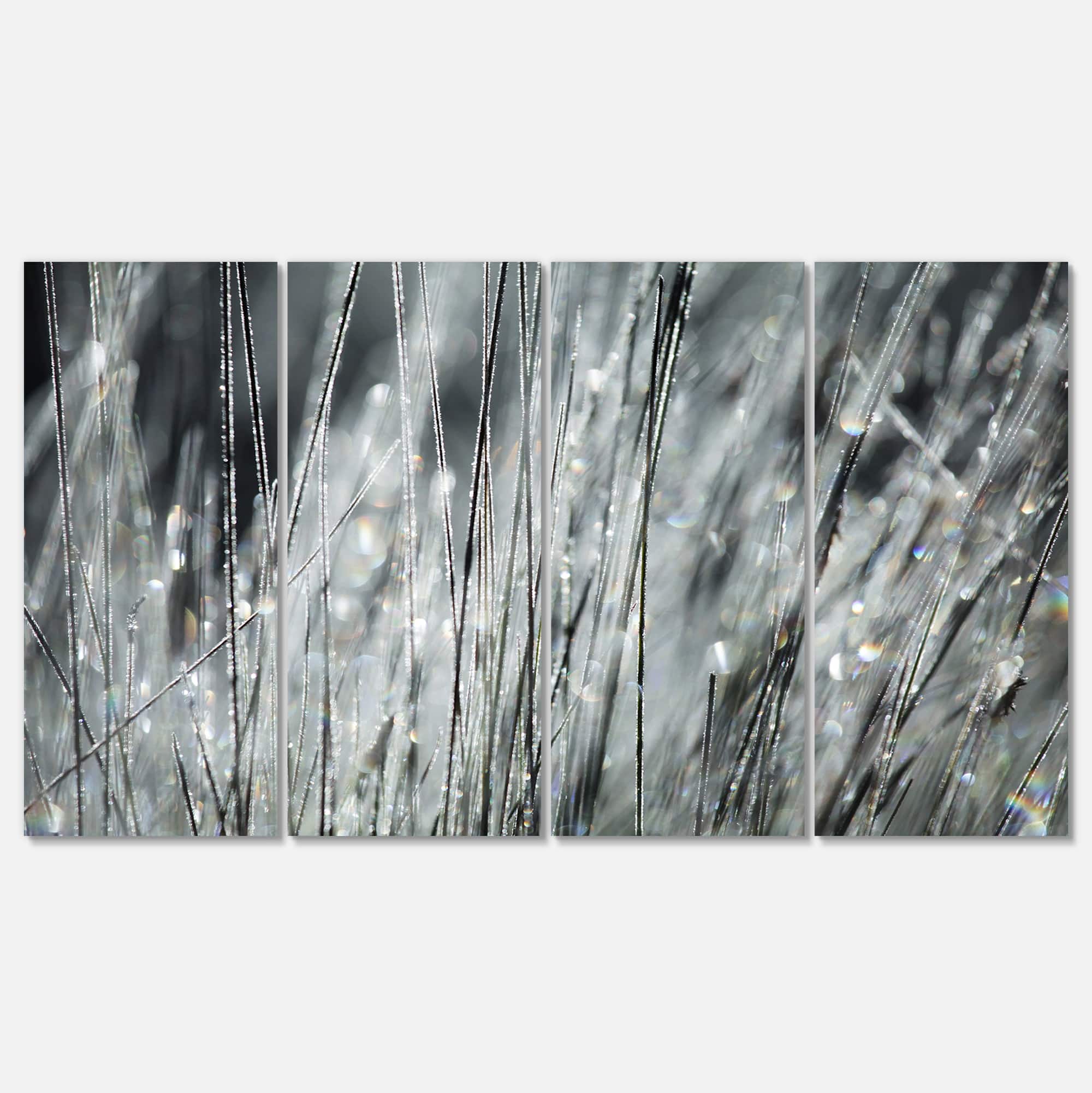 Designart - Raindrops on Grass Black White - Oversized Landscape Canvas Art