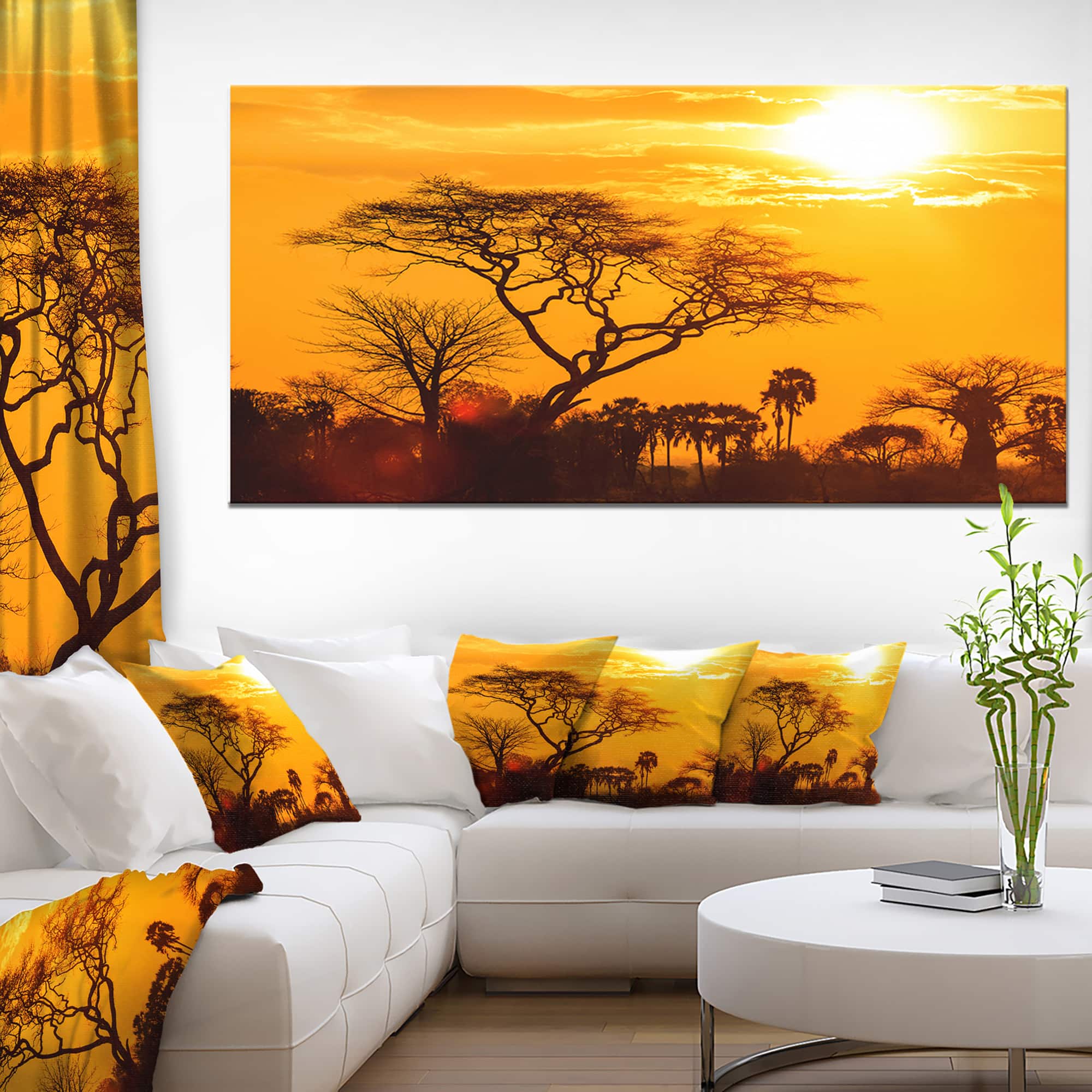 Designart - Orange Glow of African Sunset - Extra Large Wall Art Landscape