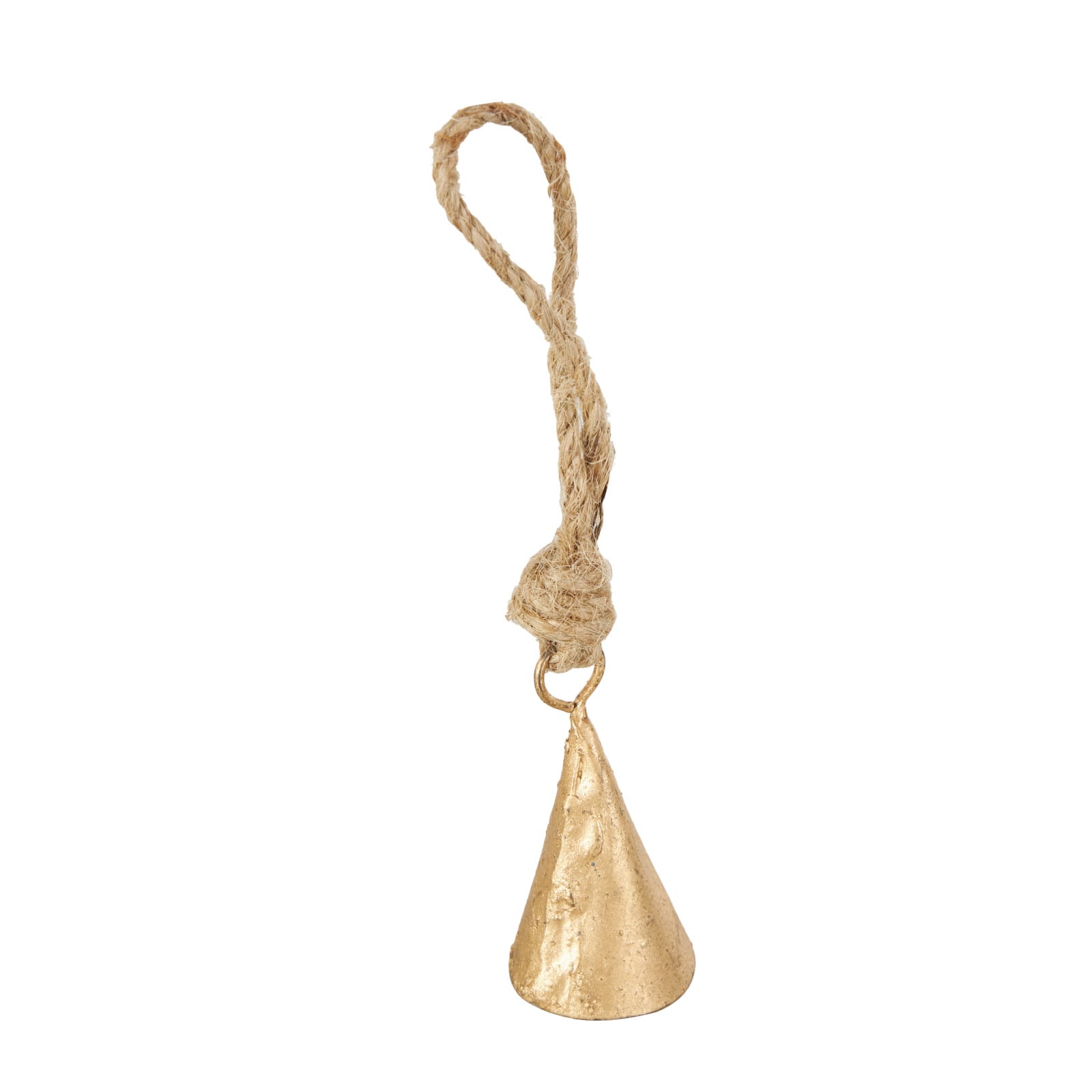 Gold Metal Tibetan-Inspired Decorative Bells with Brown Jute Rope and Canvas Drawstring Tote Set