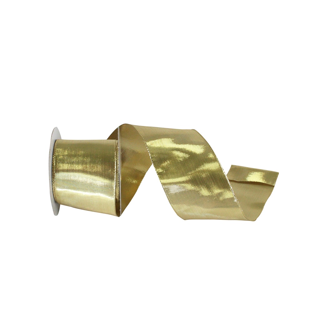 JAM Paper 2.5" x 25yd. Gold Woven Lame 3 Wired Edge Ribbon