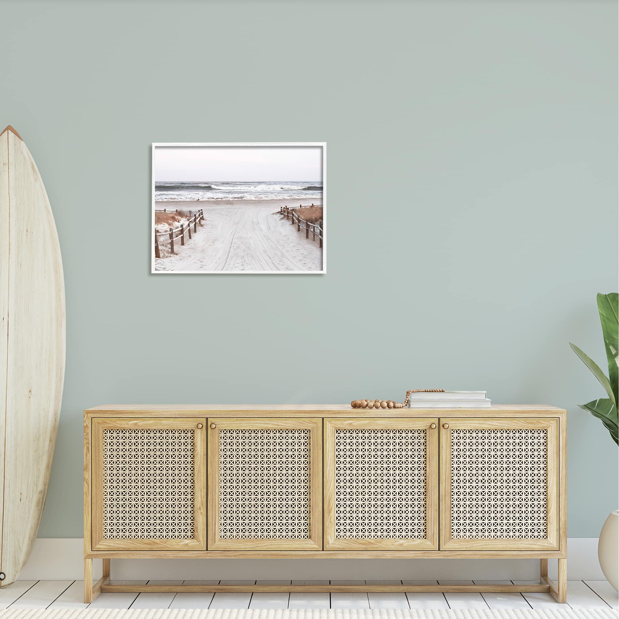 Stupell Industries Beach Wave Shoreline Foggy Horizon Framed Giclee Art