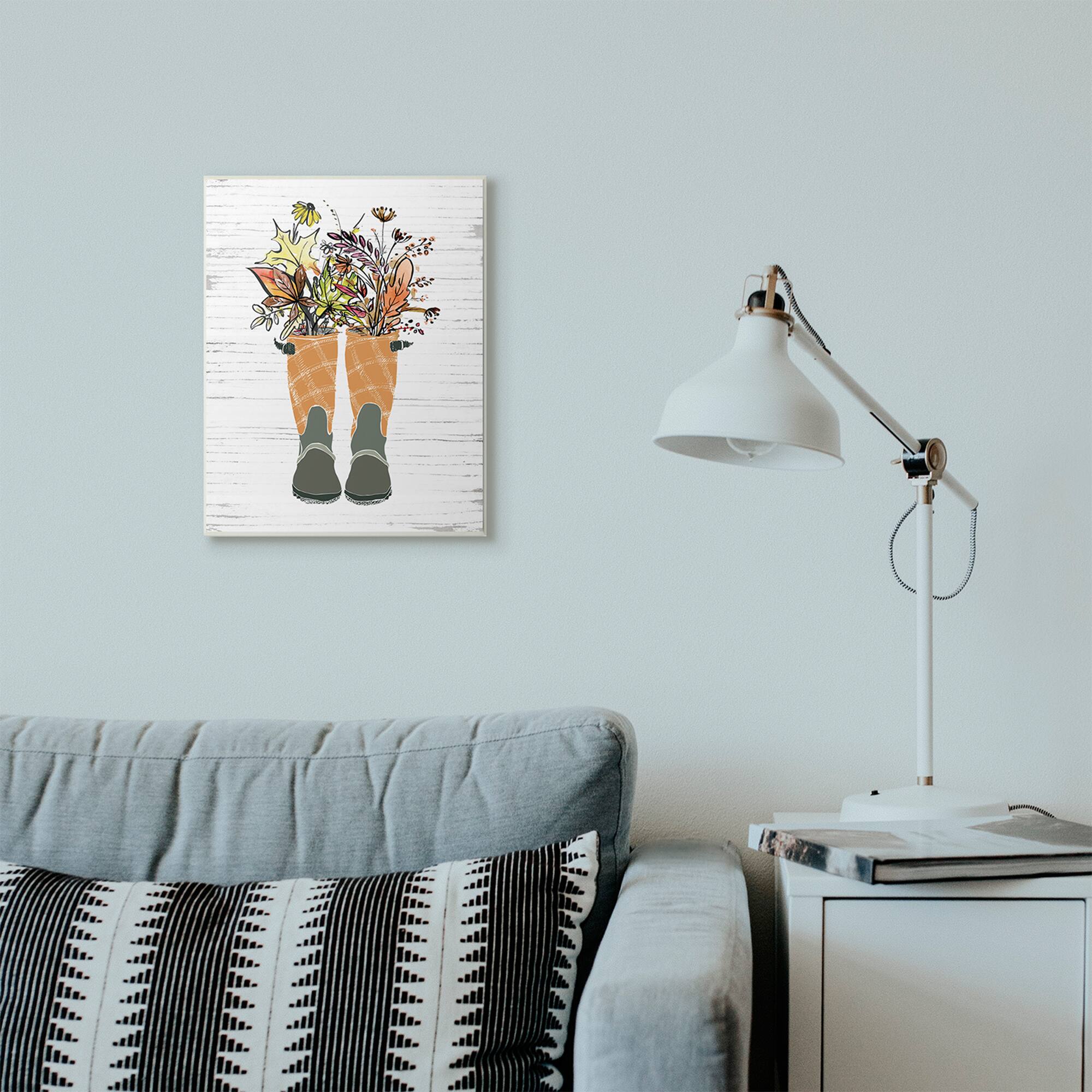Stupell Industries Fall Foliage in Boots Wooden Wall Plaque