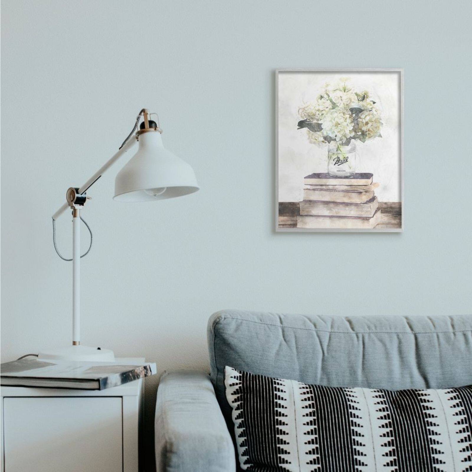 Stupell Industries White Hydrangeas on Books Gray Framed Wall Art