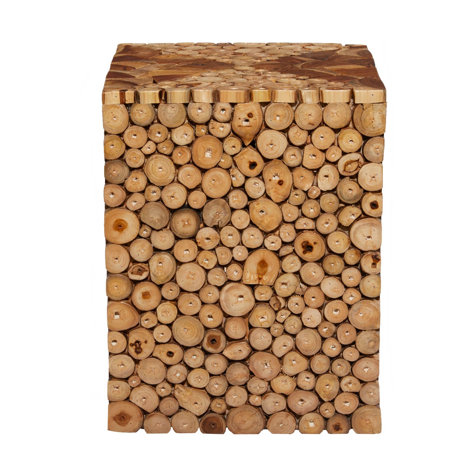 18" Brown Teak Contemporary Stool