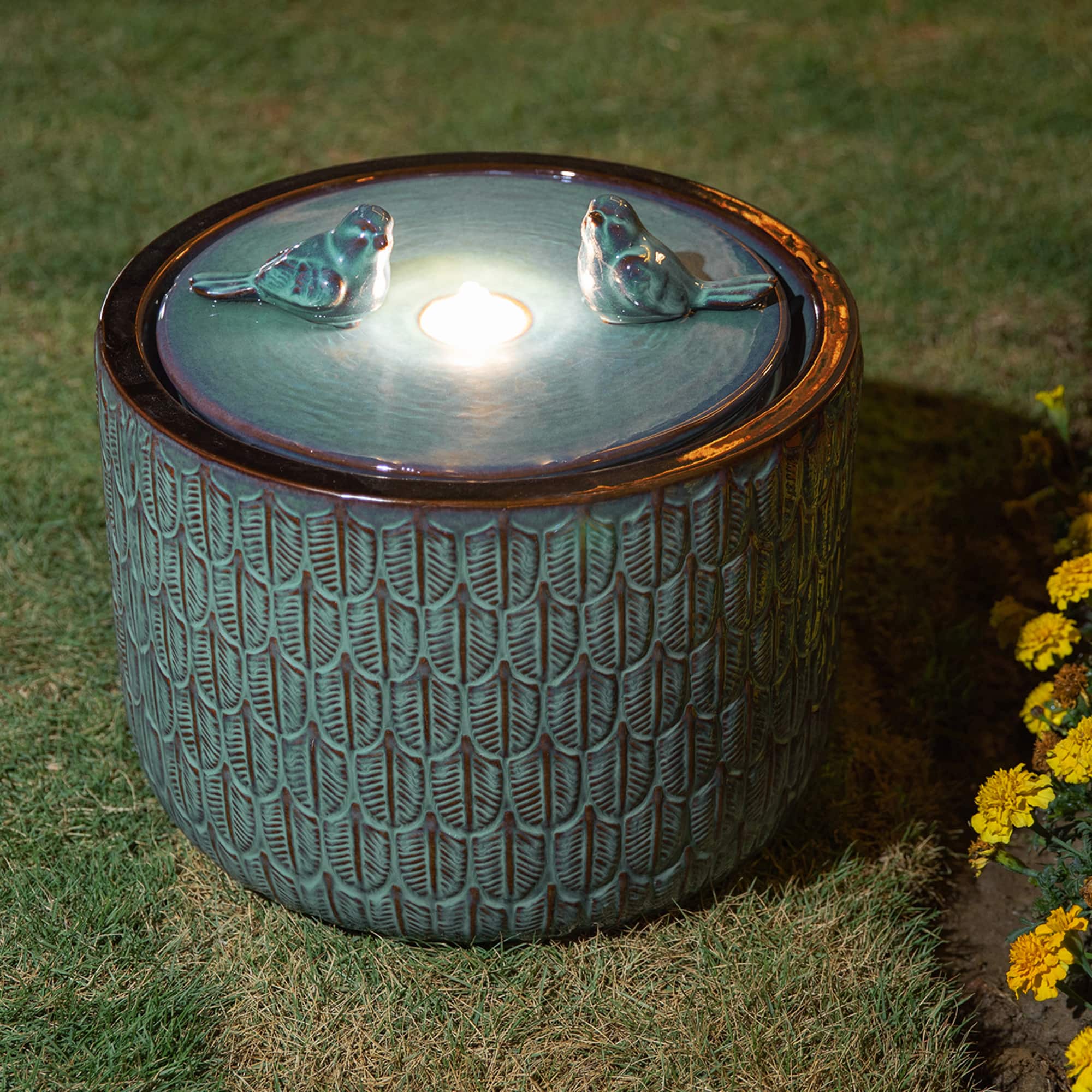 Glitzhome® 15" LED Bird Cylindrical Ceramic Fountain