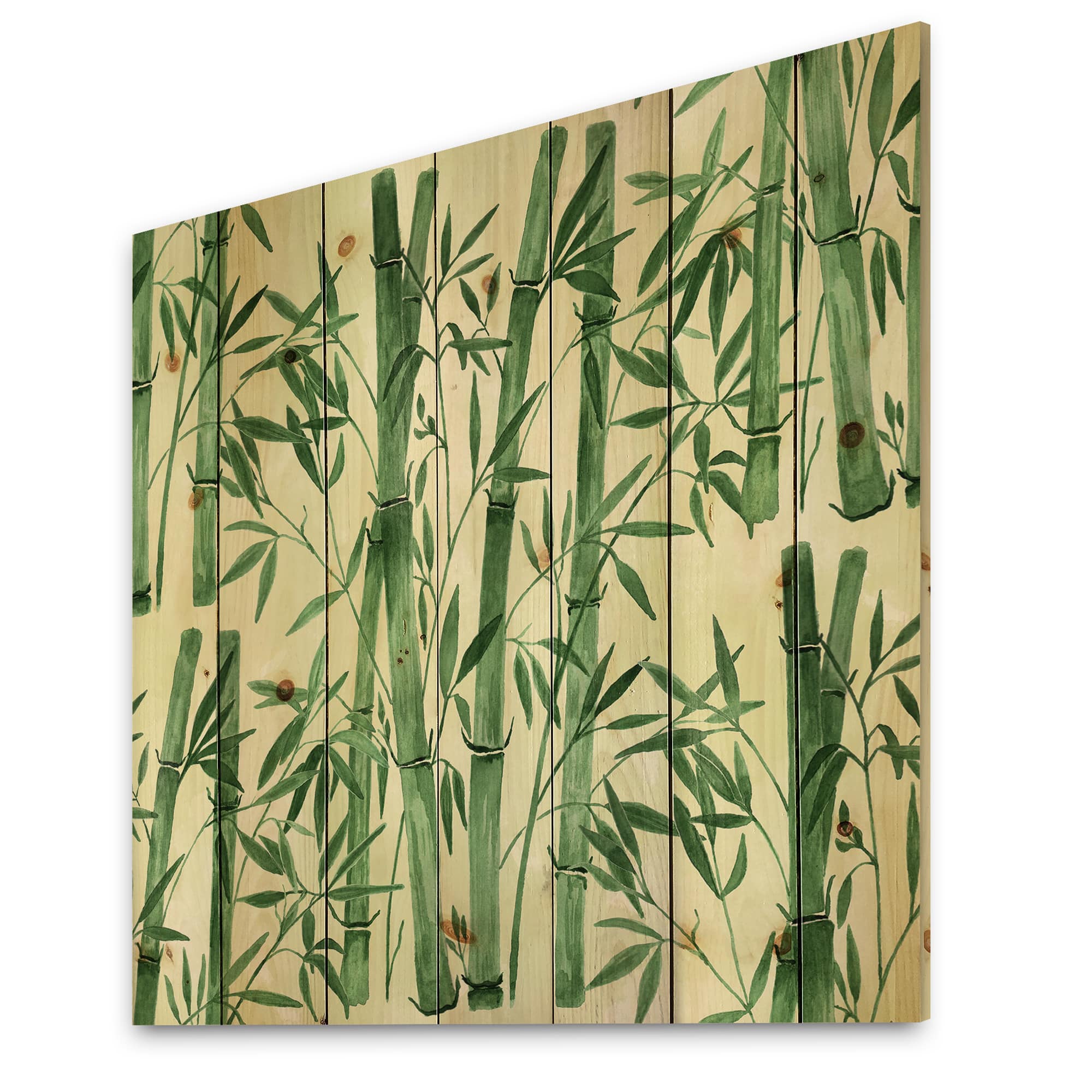 Designart - Bamboo Branches In The Forest I - Tropical Print on Natural Pine Wood