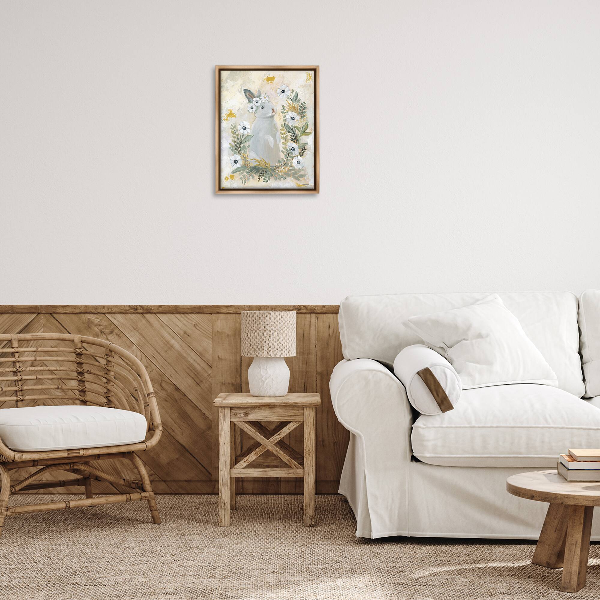 Stupell Industries Bunny with White Blooms Floating Frame Wall Art