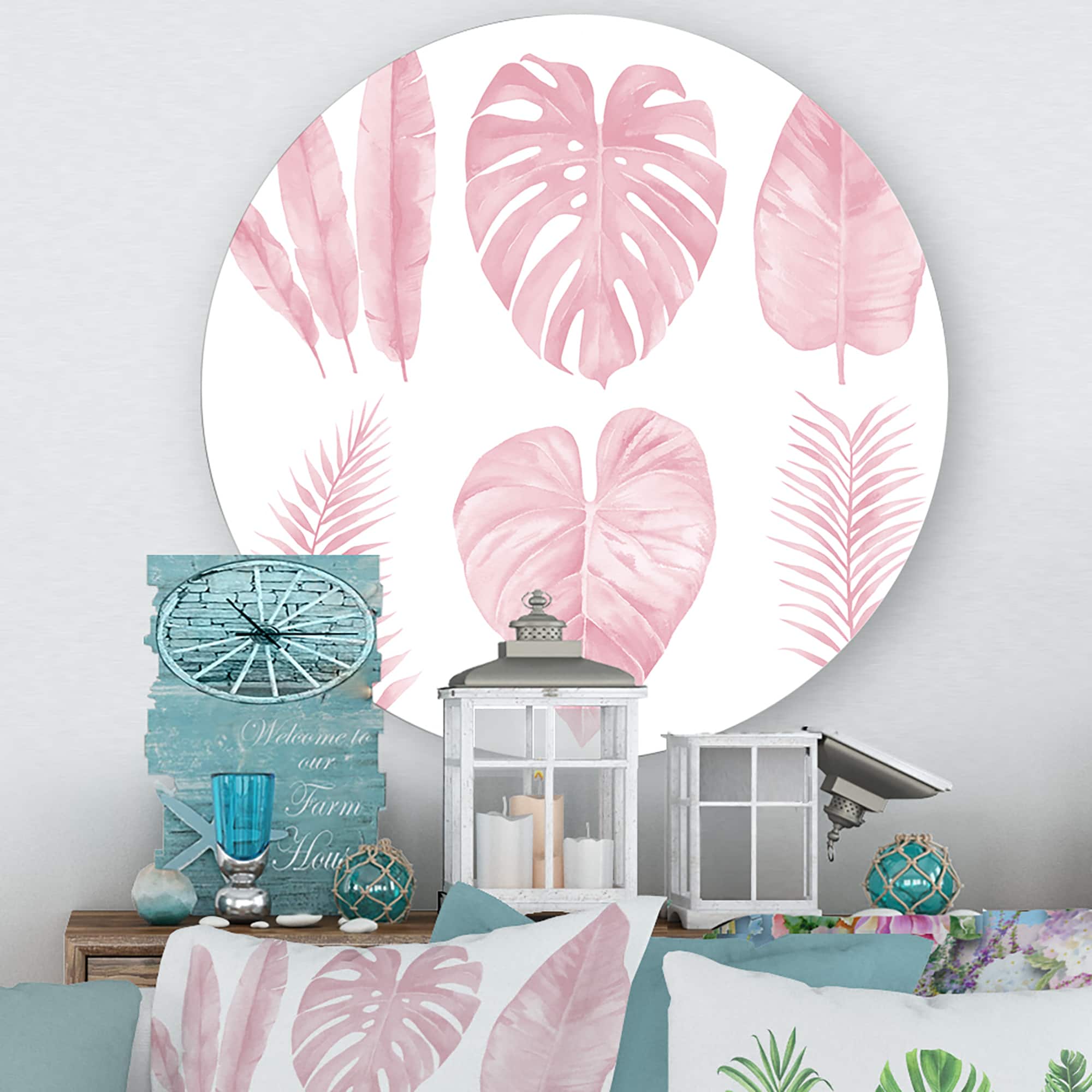 Designart - Tropical Pink Watercolour Leaves I