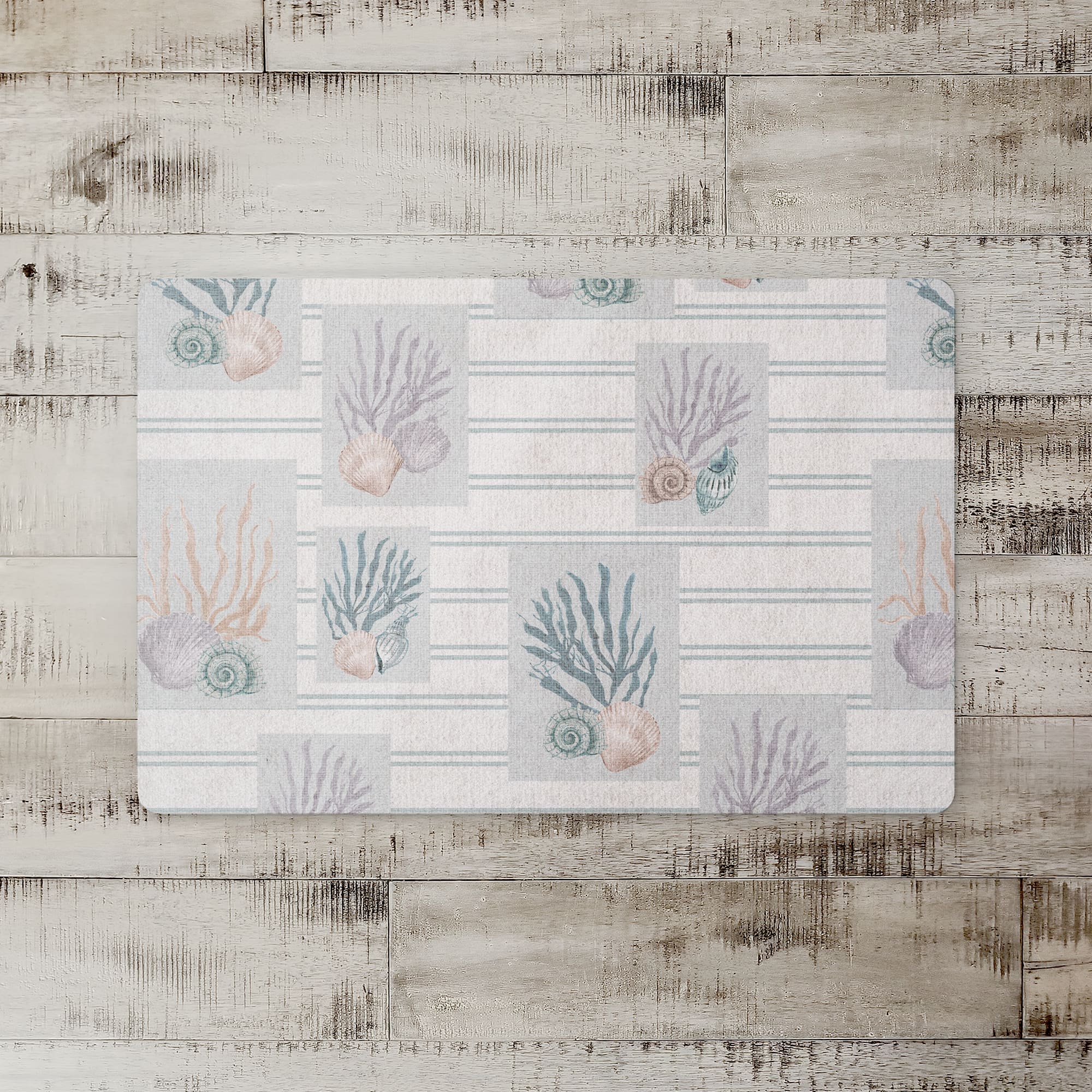 Shell Panels On Stripe Floor Mat