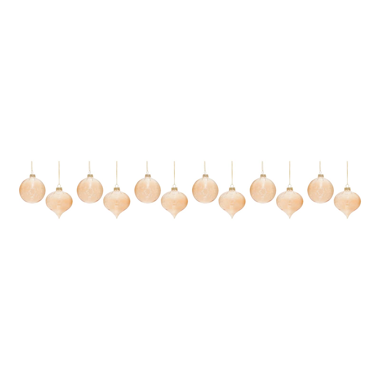 Gold Snowflake Etched Glass Ornament Set
