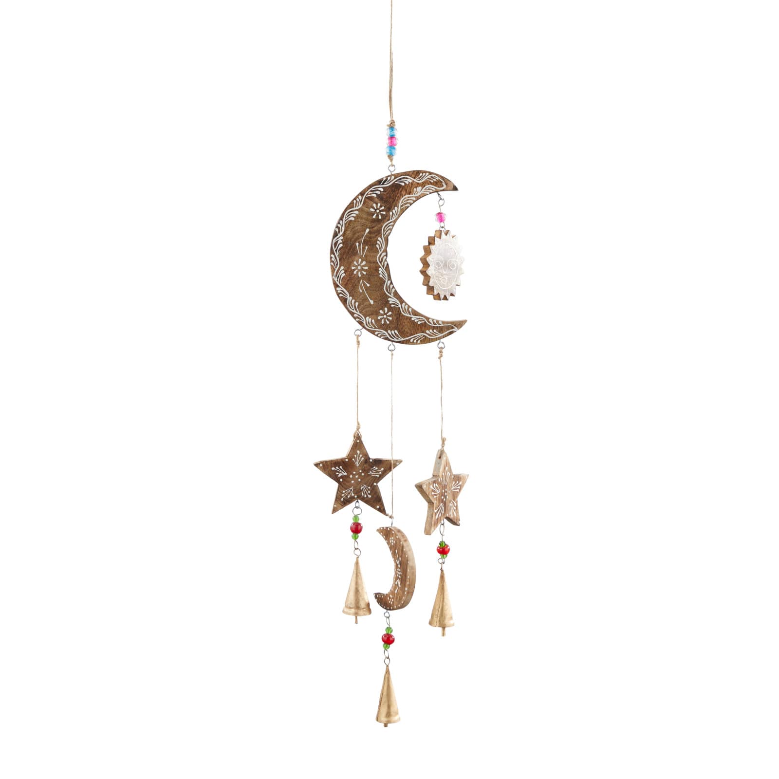 Gold Mango Wood Eclectic Style Windchime, 7" x 1" x 27"