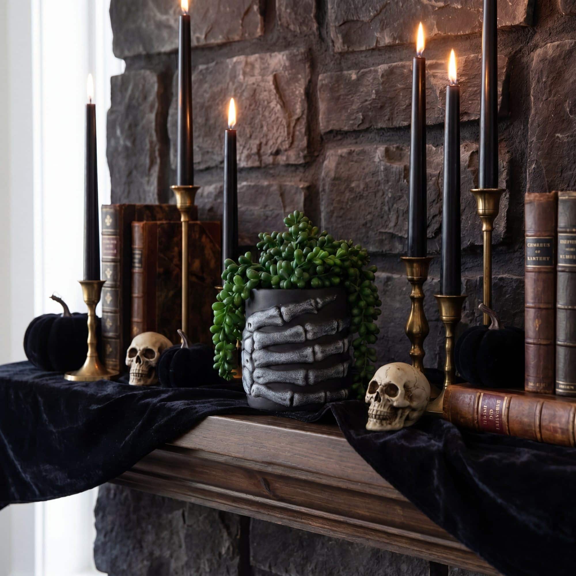 7" Artificial Halloween String of Pearls in Skeleton Hand Planter
